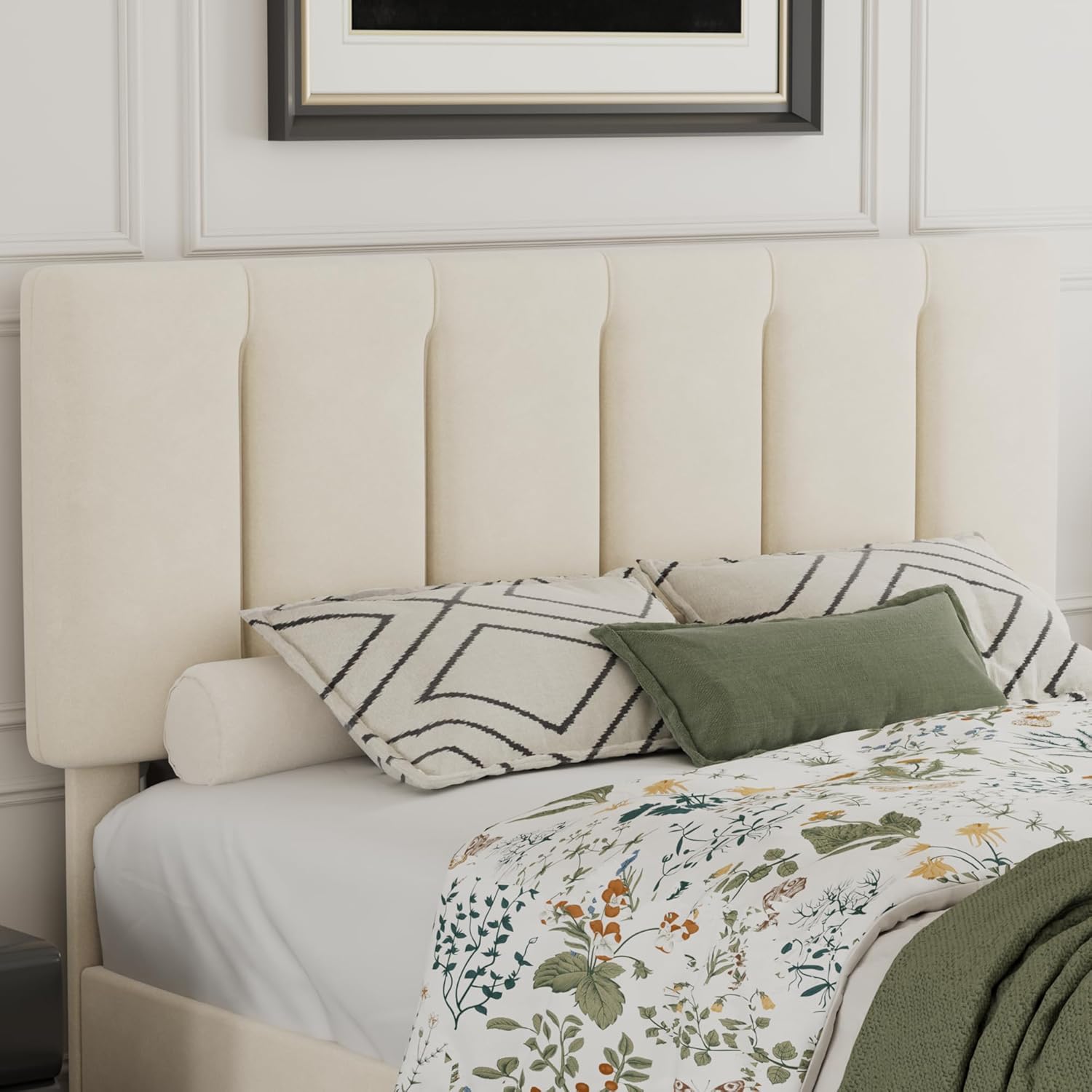 VECELO Modern Upholstered Platform Bedframe, Adjustable Headboard - VECELO