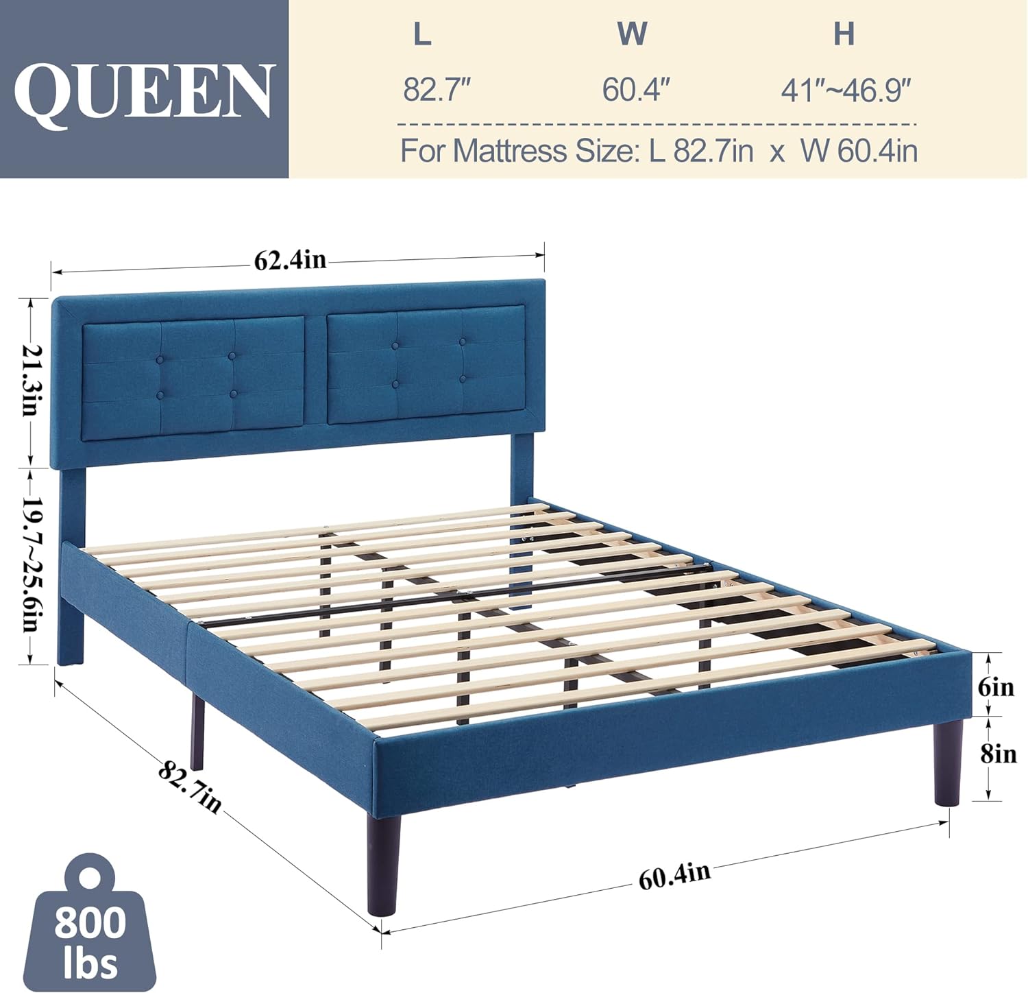 VECELO Upholstered Platform Bed Frame with Height Adjustable Headboard
