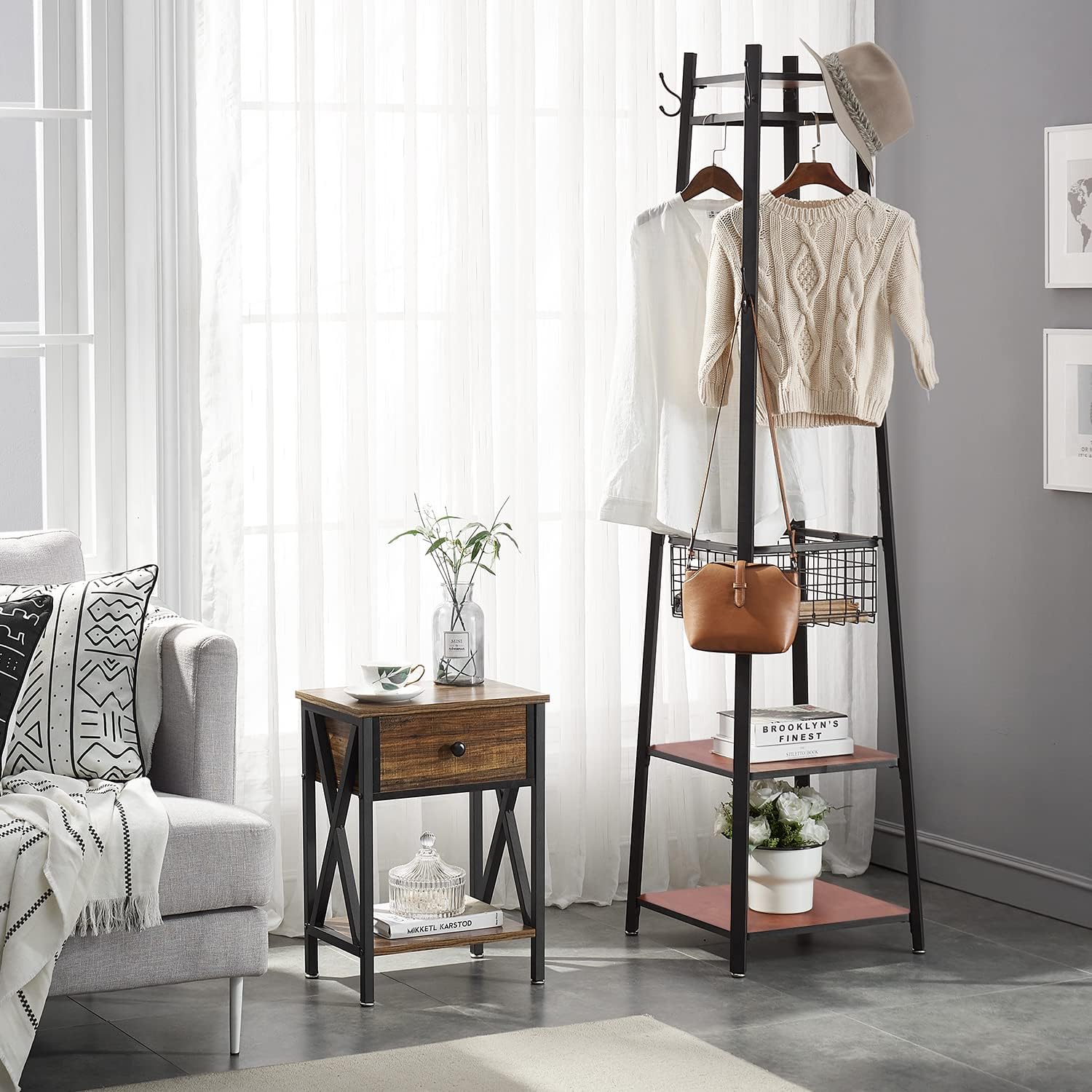 VECELO Coat Rack Freestanding Hall Tree - VECELO