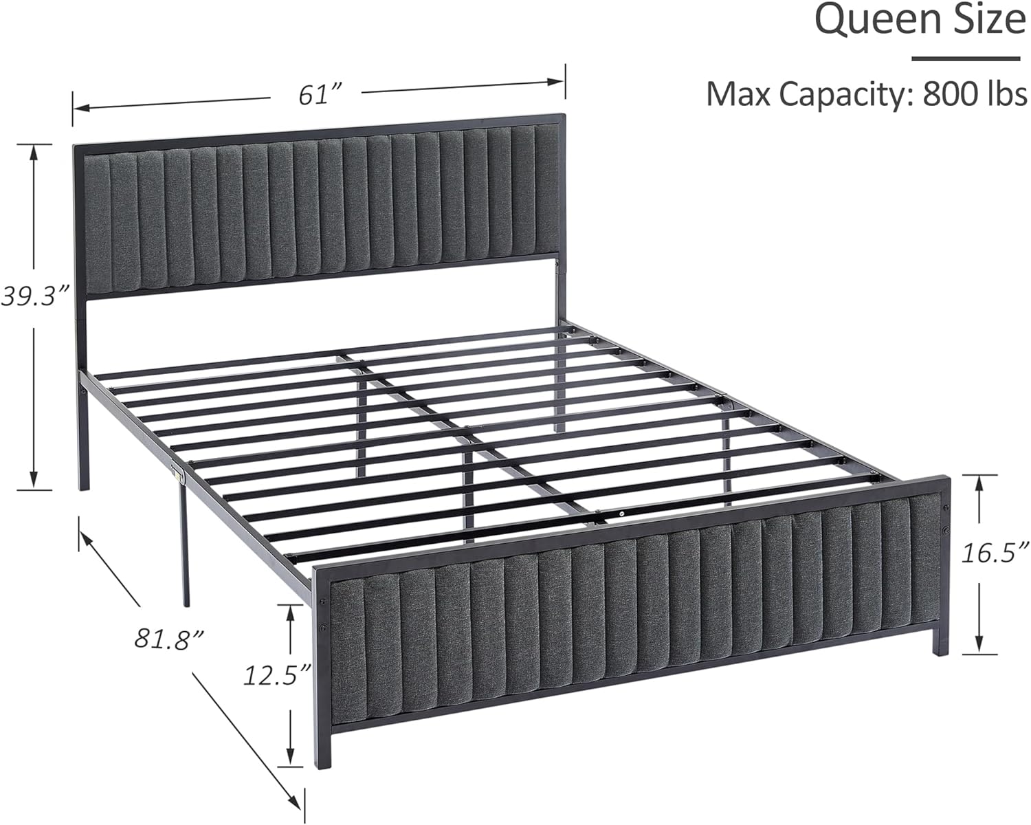 Bed Frame with Upholstered Tufted Headboard & Footboard