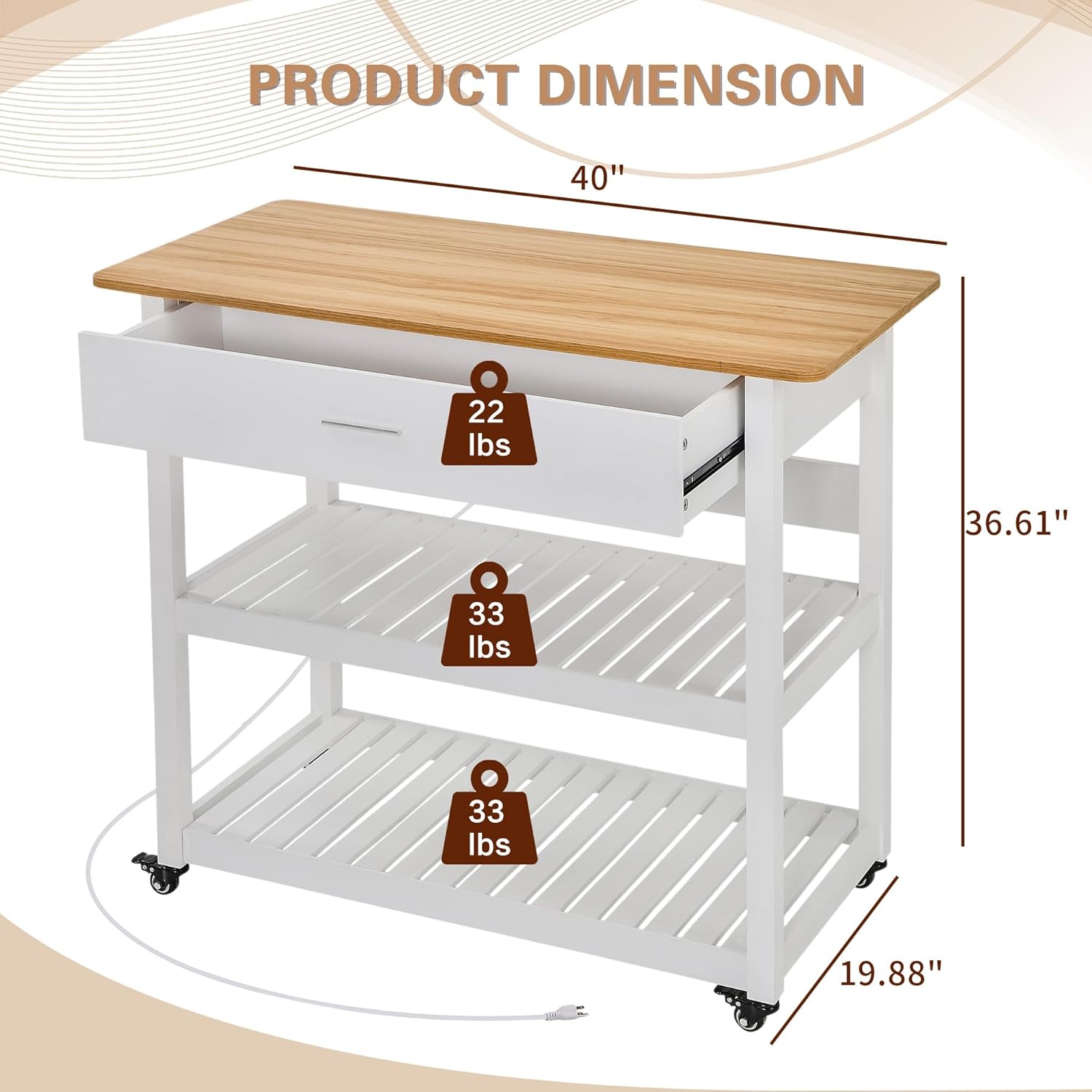 VECELO 40" Width Kitchen Island Cart on Wheels
