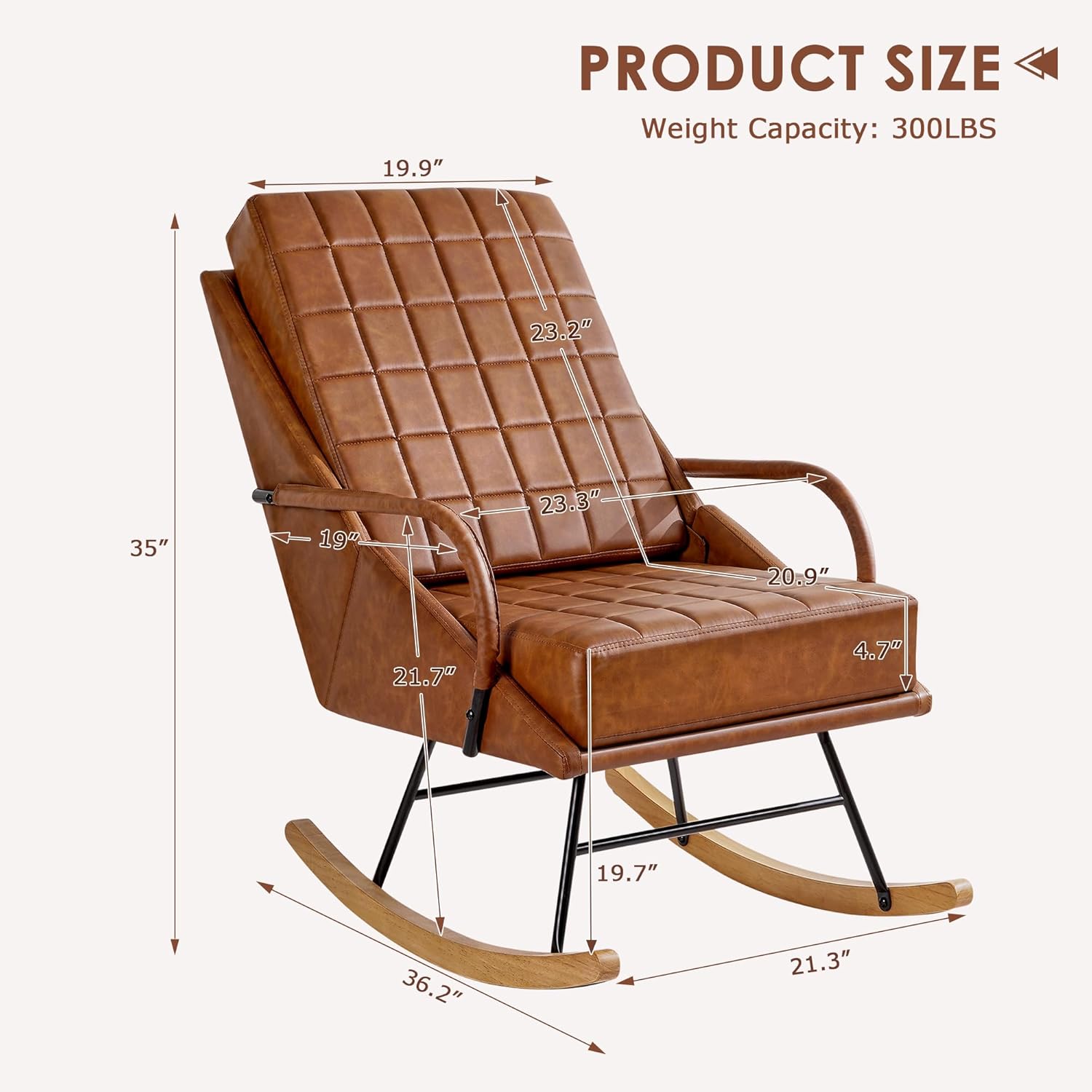 VECELO Rocking Chair Nursery Leather Glider Rocker with High Backrest