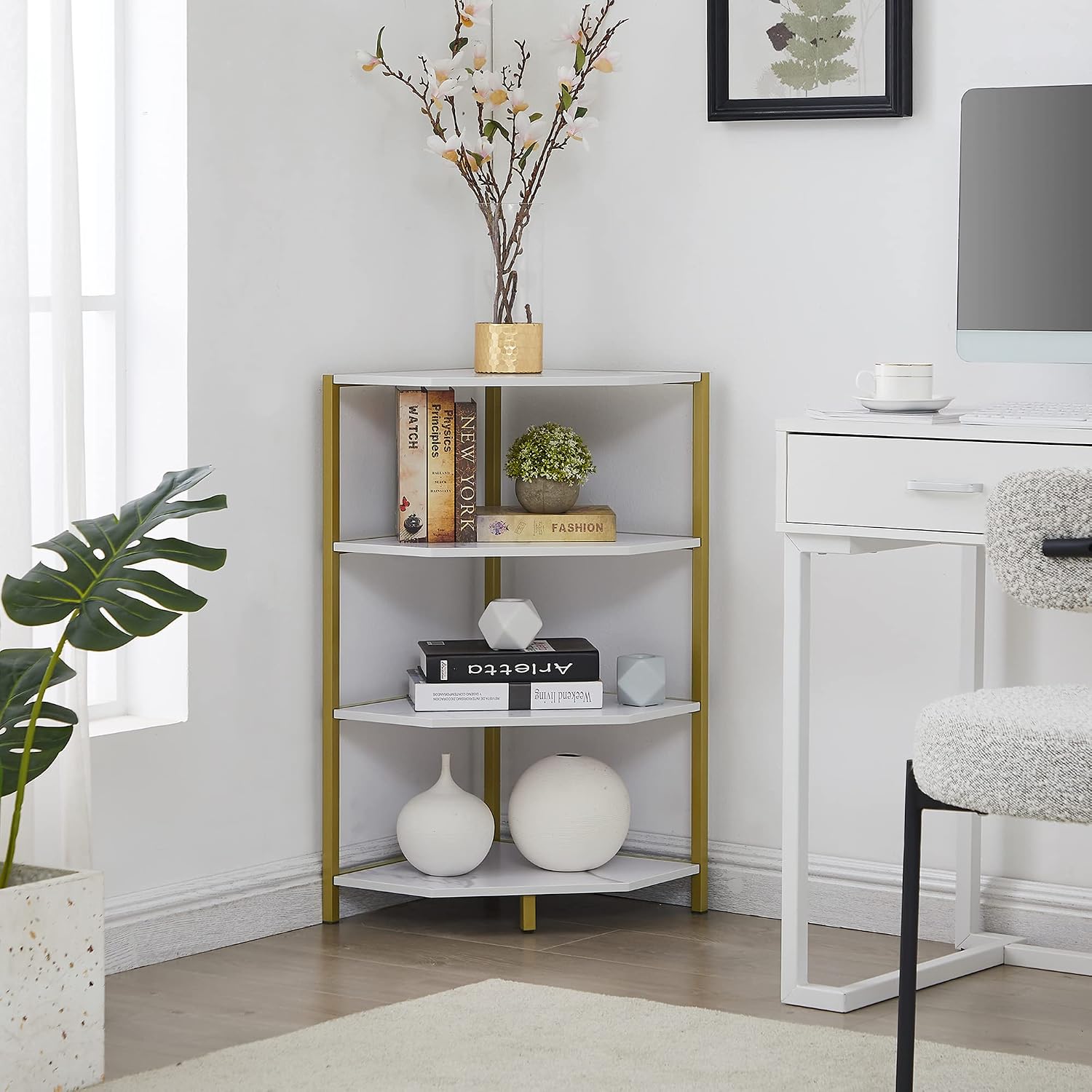 VECELO 31 Inch Corner Shelf, 4-Tier Display Shelves