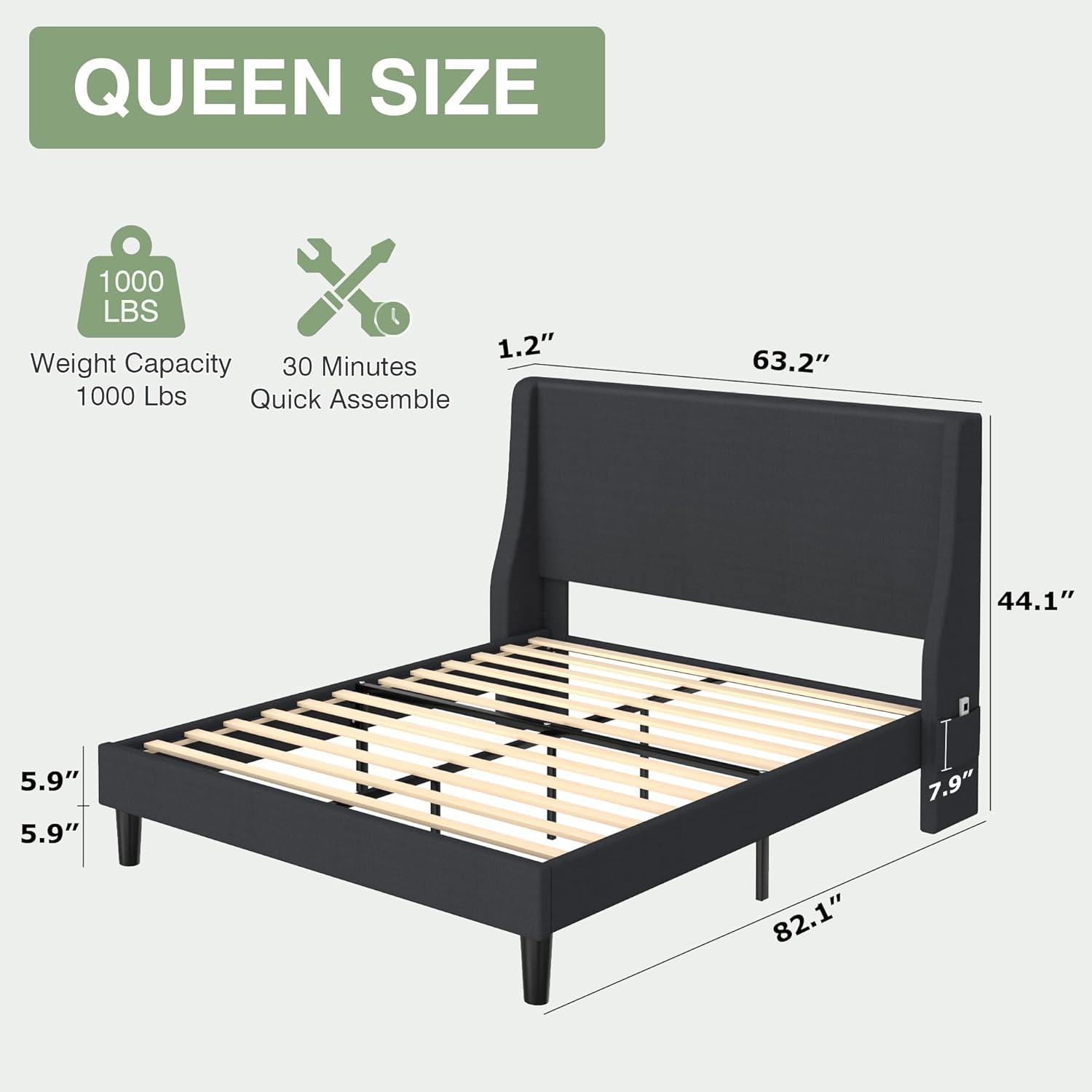 VECELO Bed Frame with Upholstered Wingback Headboard
