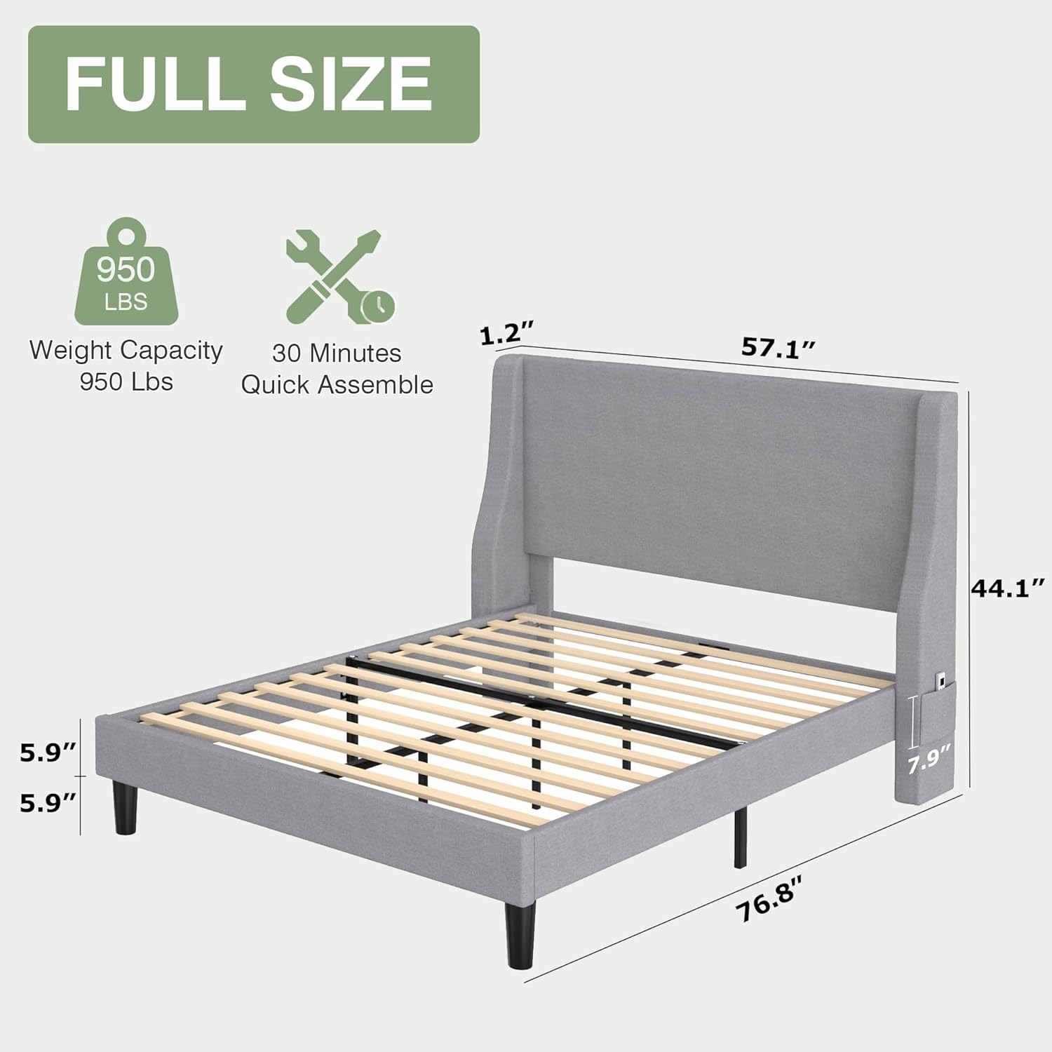 VECELO Bed Frame with Upholstered Wingback Headboard
