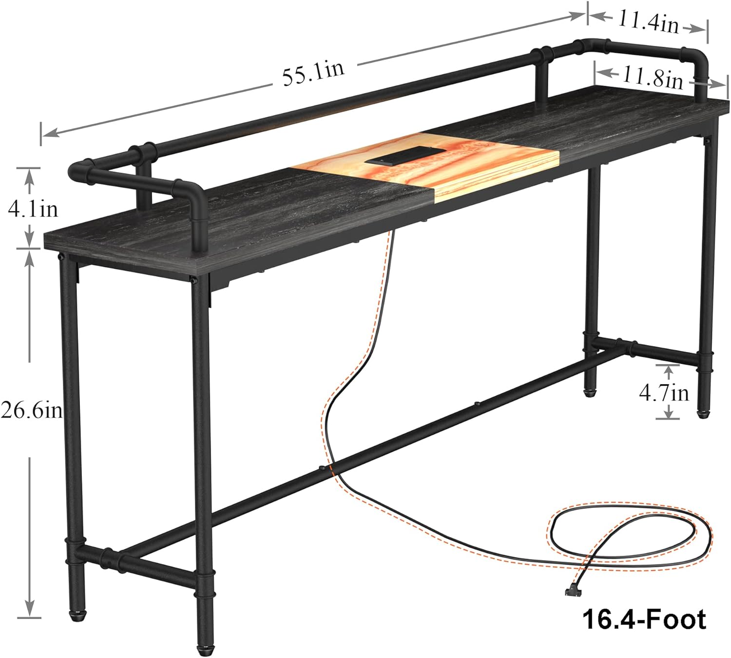 VECELO Extra Long Console/Sofa Table with Charging Station&Power Outle