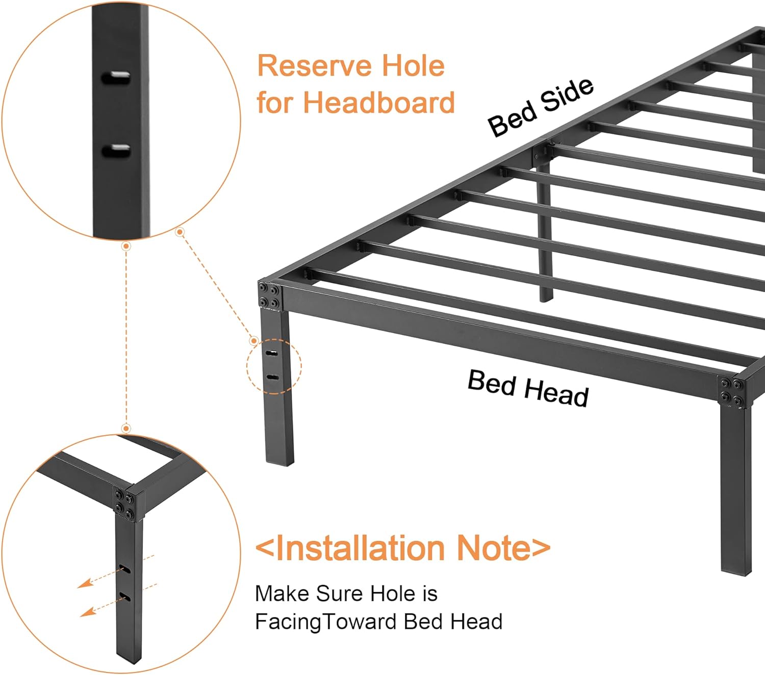VECELO Metal Platform Bed Frame Heavy Duty Steel Slat, No Box Spring Needed
