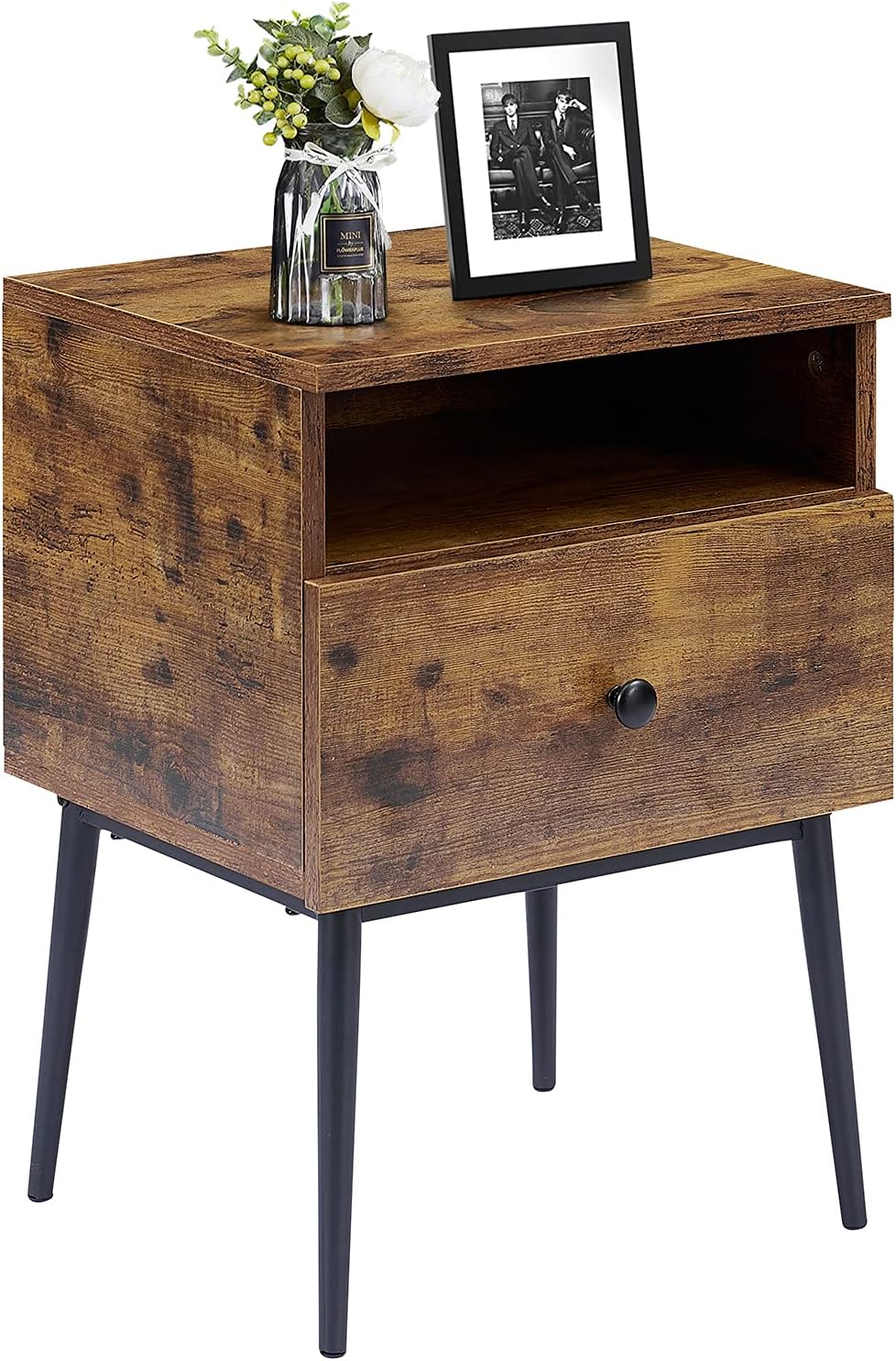 VECELO Modern Nightstand/End Side Table with Storage Space and Door wi