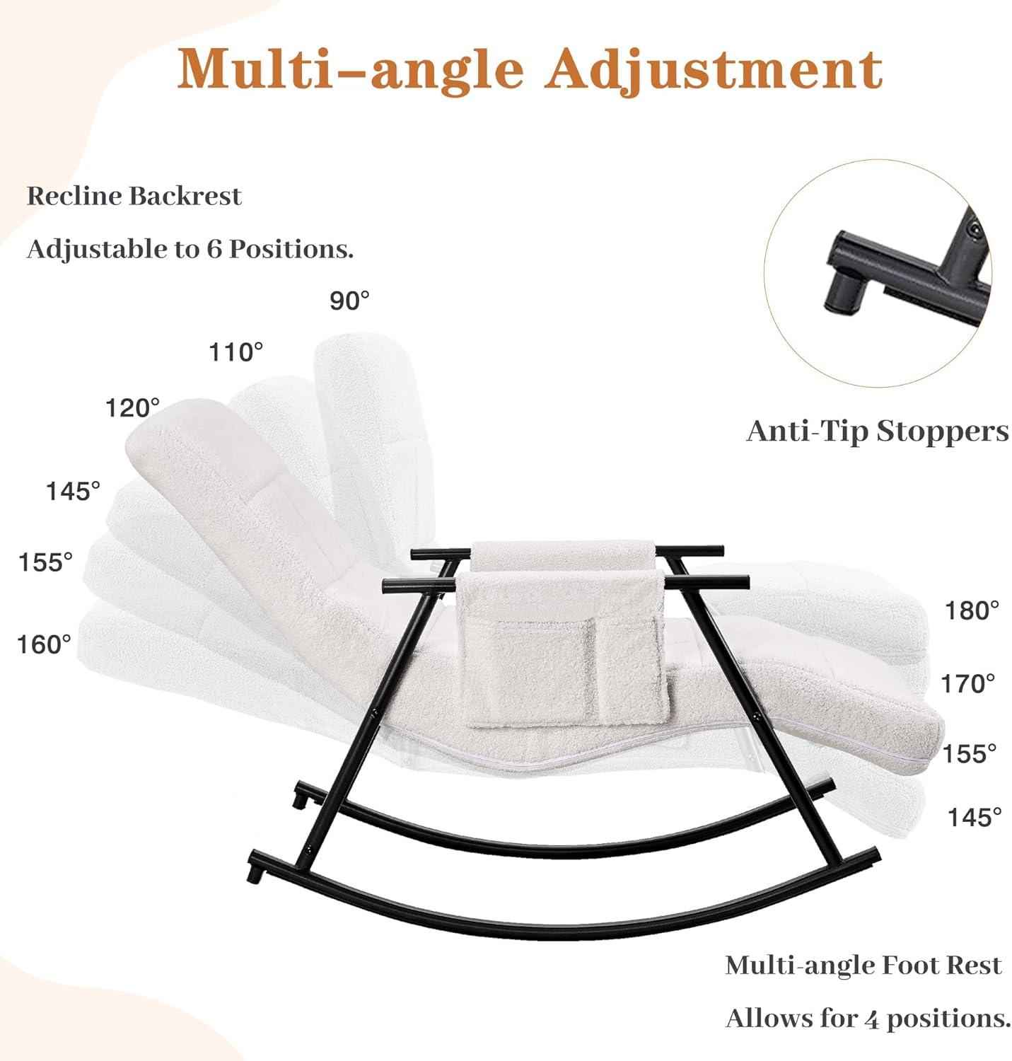 VECELO High Back Nursery Rocking Chair with Foot Rest, Teddy Upholstered Reclining Glider Rocker