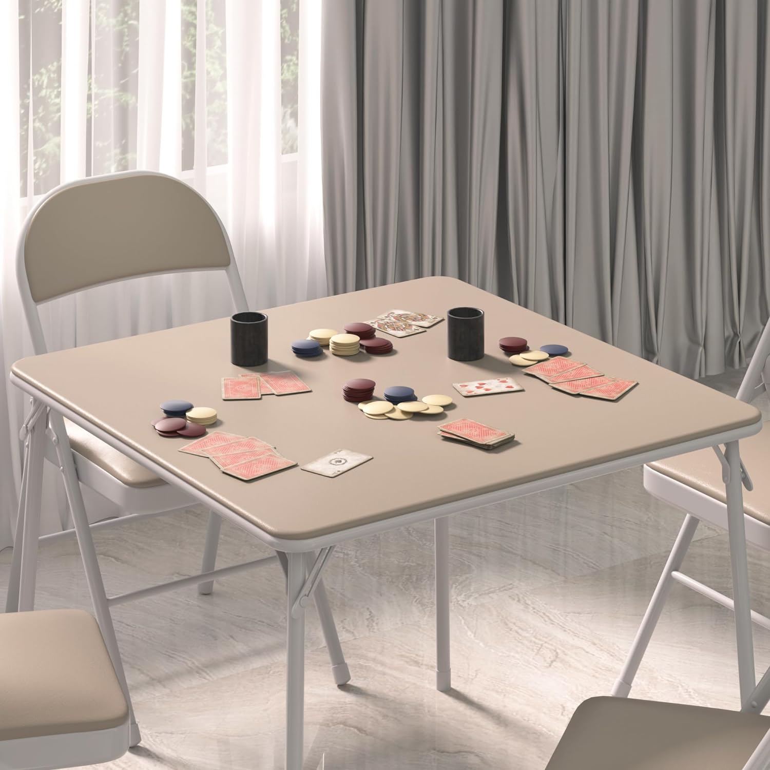 VECELO Portable Folding Card Table Square and Chair Sets with Collapsible Legs & Vinyl Upholstery (5 PCS)