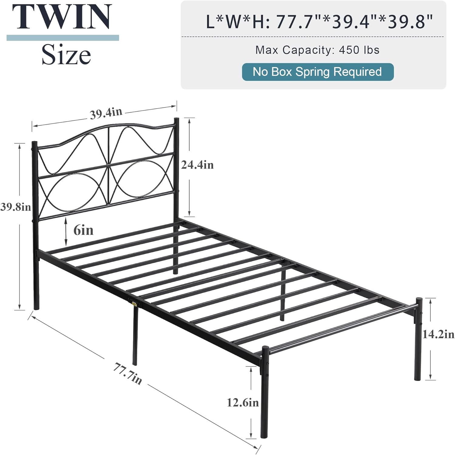 VECELO Bed Frame, Metal Bed Platform with Headboard - VECELO