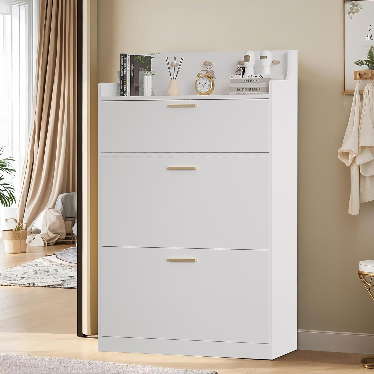 VECELO Shoe Cabinet with 2 Flip Drawers for Entryway