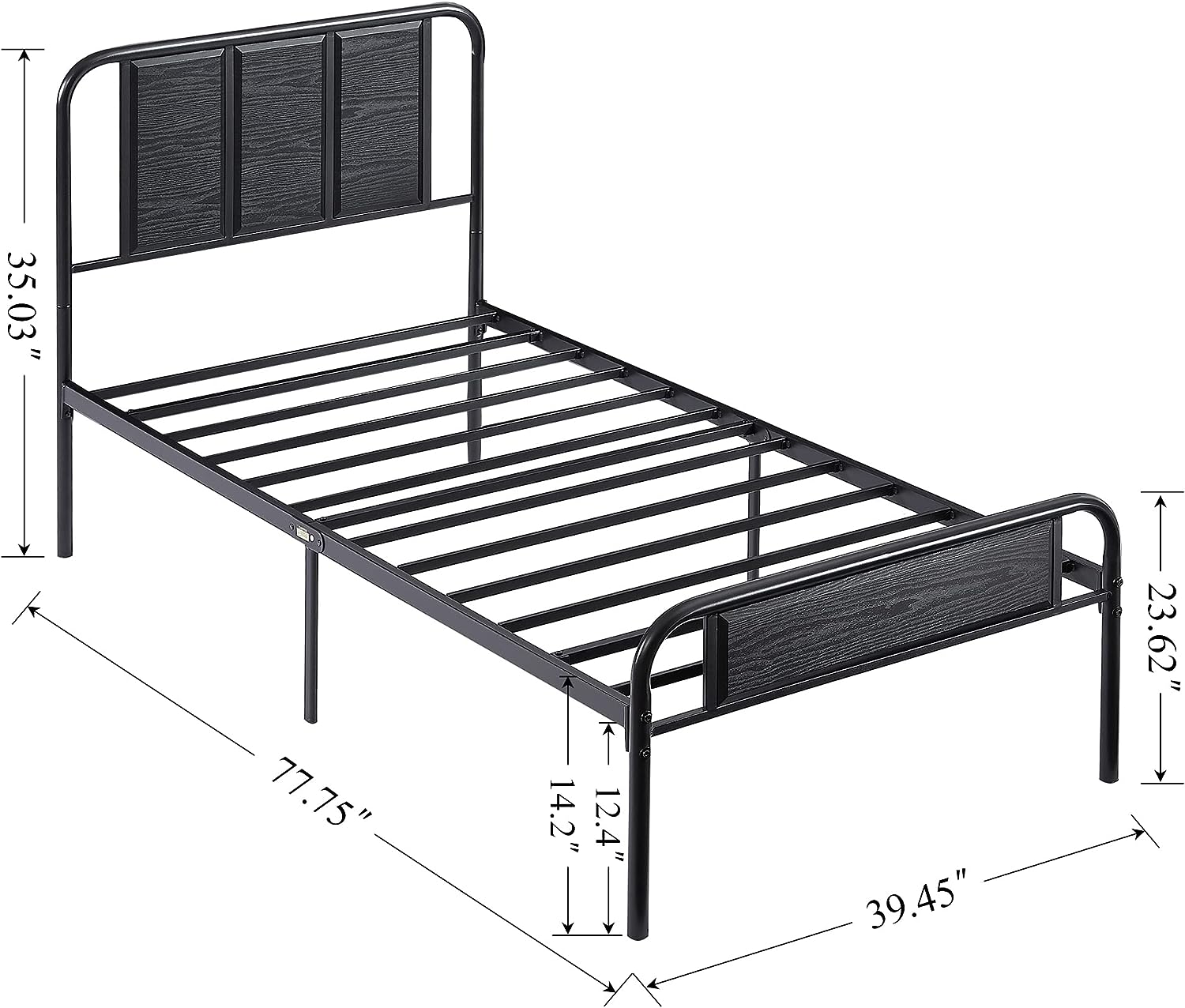 VECELO Bed Frame Metal Platform with Wooden Headboard Footboard Heavy Duty Mattress Foundation - VECELO