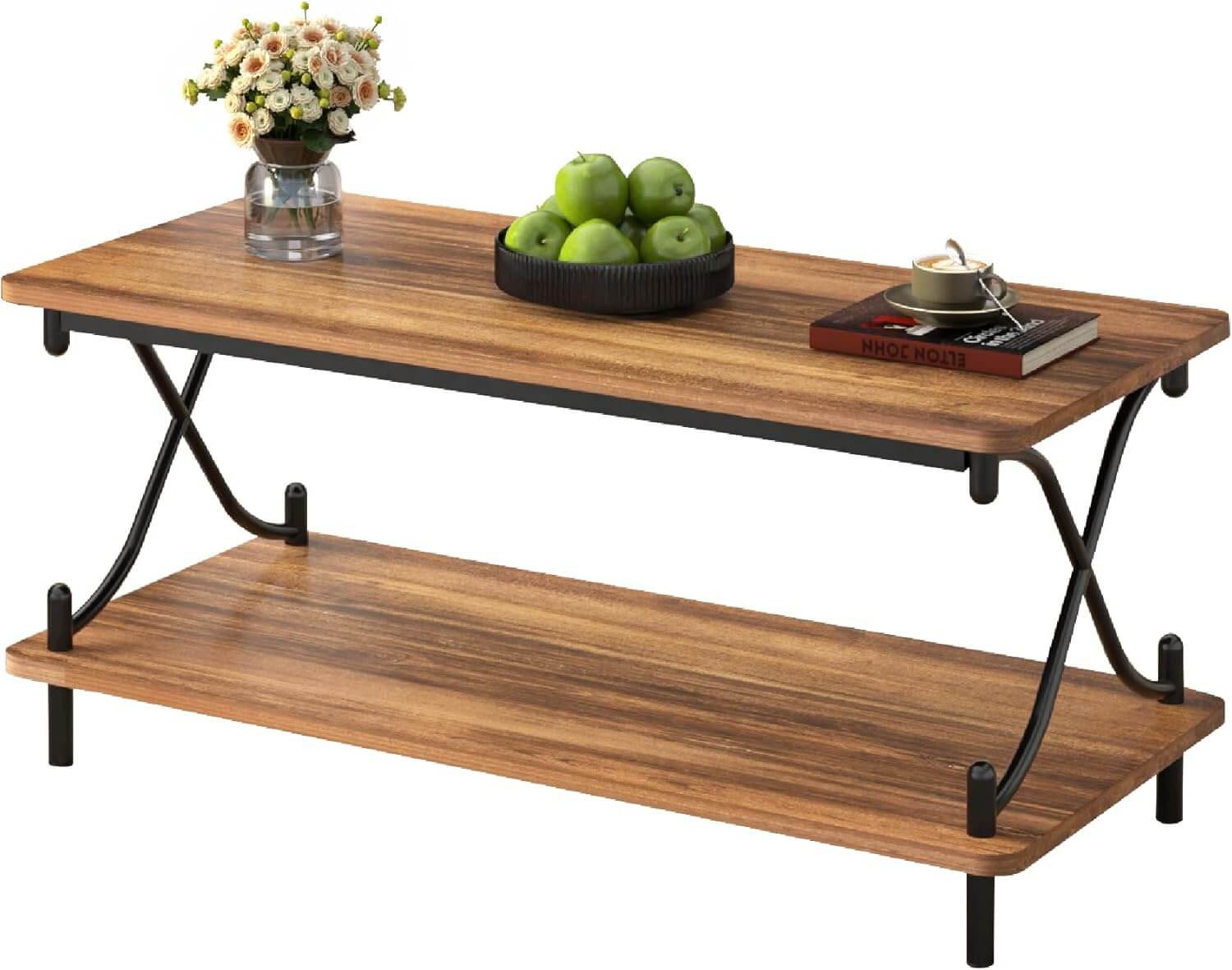 VECELO 39-Inch Coffee Table with Storage and Open Shelves - VECELO