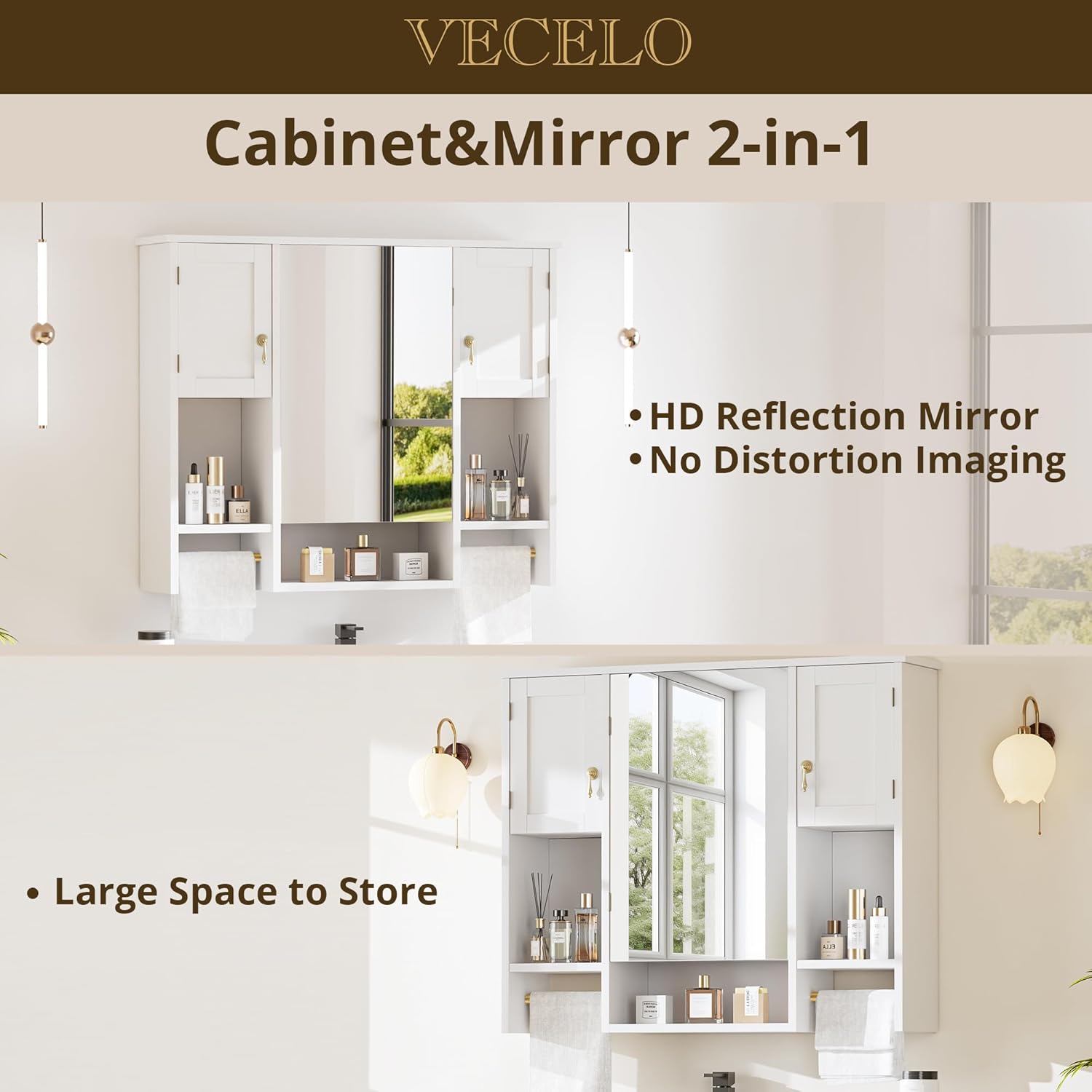 VECELO Bathroom Wall Cabinet with Mirror
