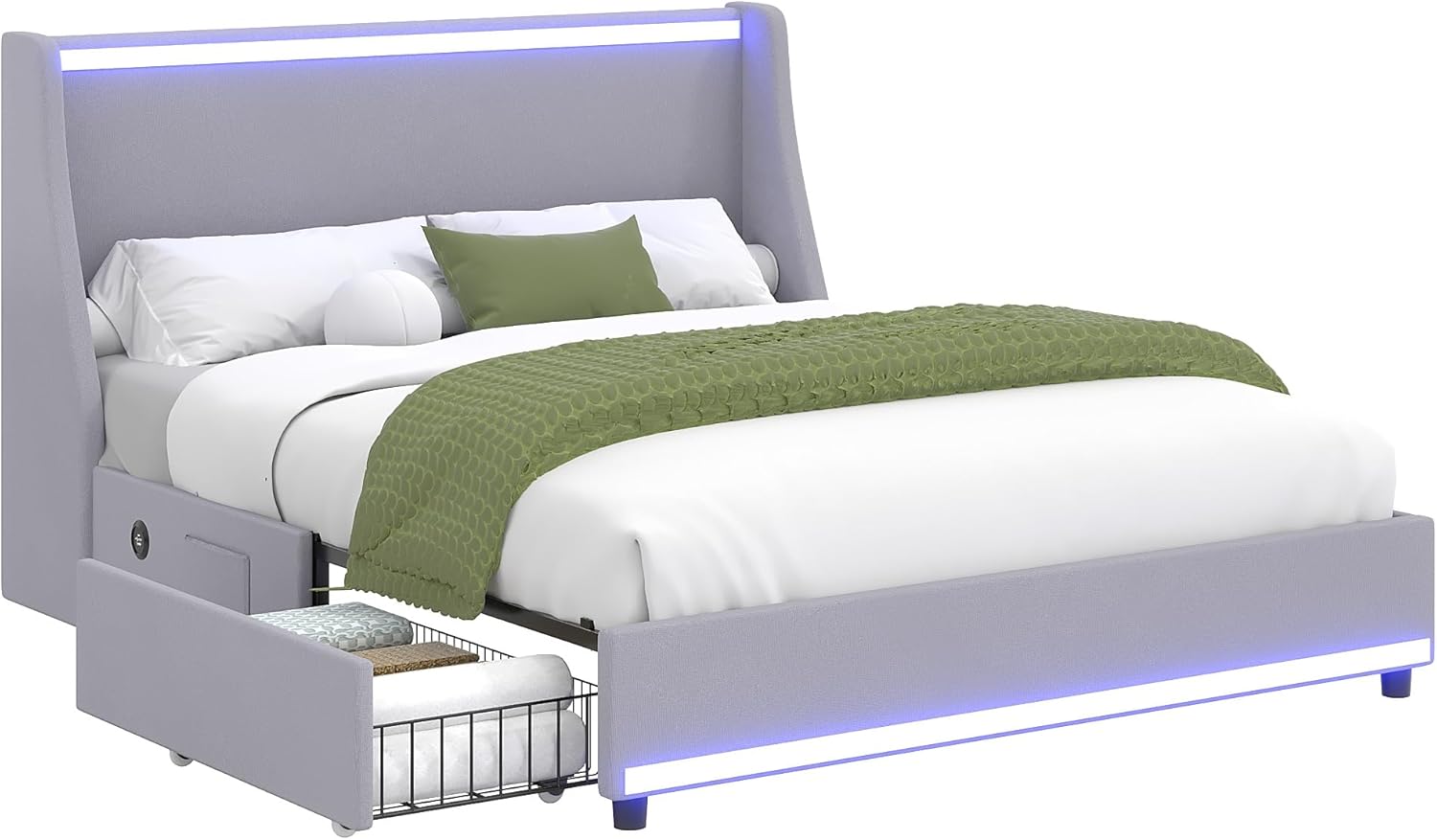 VECELO Full Size Bed Frame with Storage Drawers