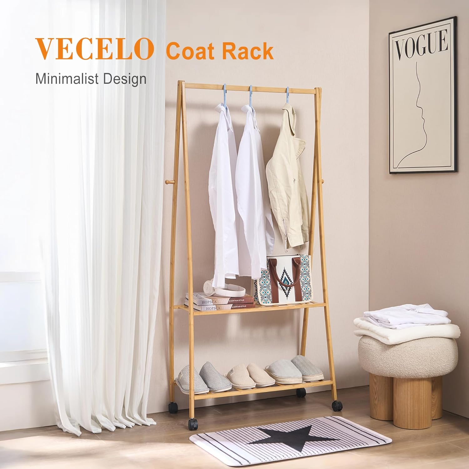 VECELO Coat Rack Freestanding, Entryway Hanger Stand, Umbrella Holder