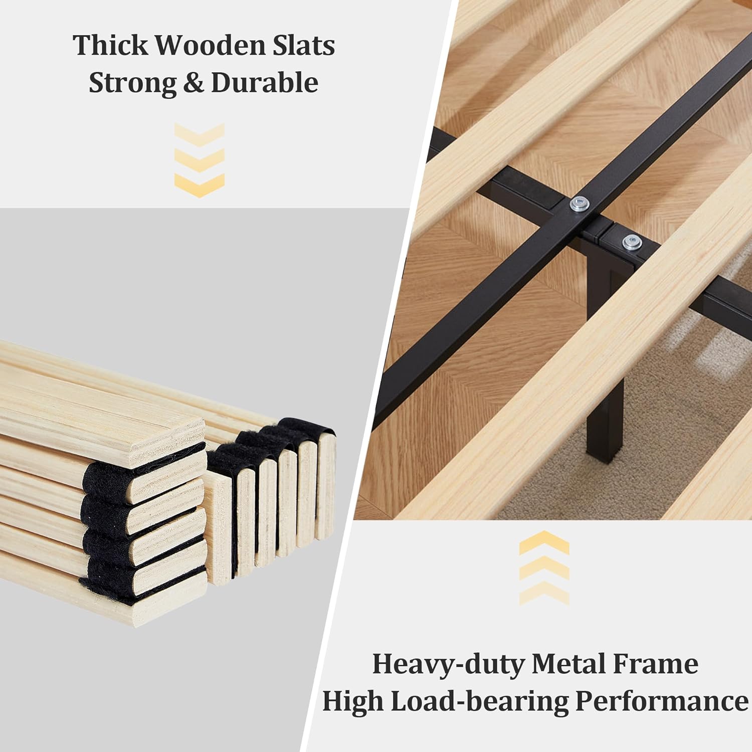 VECELO Upholstered Platform Bed Frame with Height Adjustable Headboard