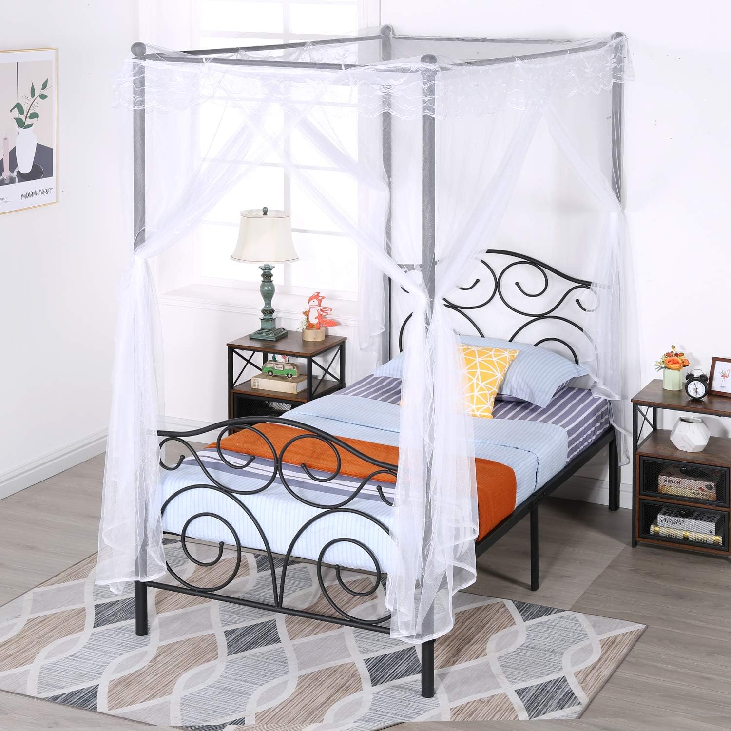 VECELO 4 Corner Metal Canopy Bed Frame