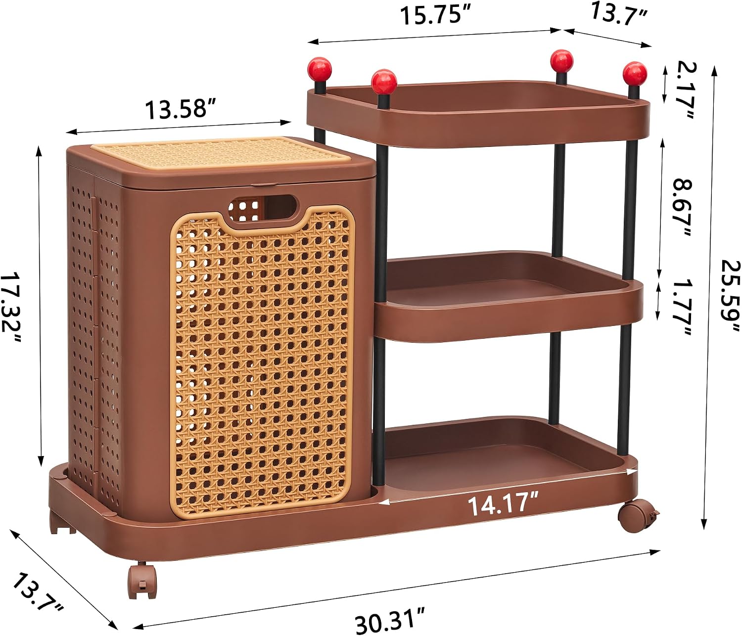 VECELO Rattan-Style Rolling Laundry Hamper Cart