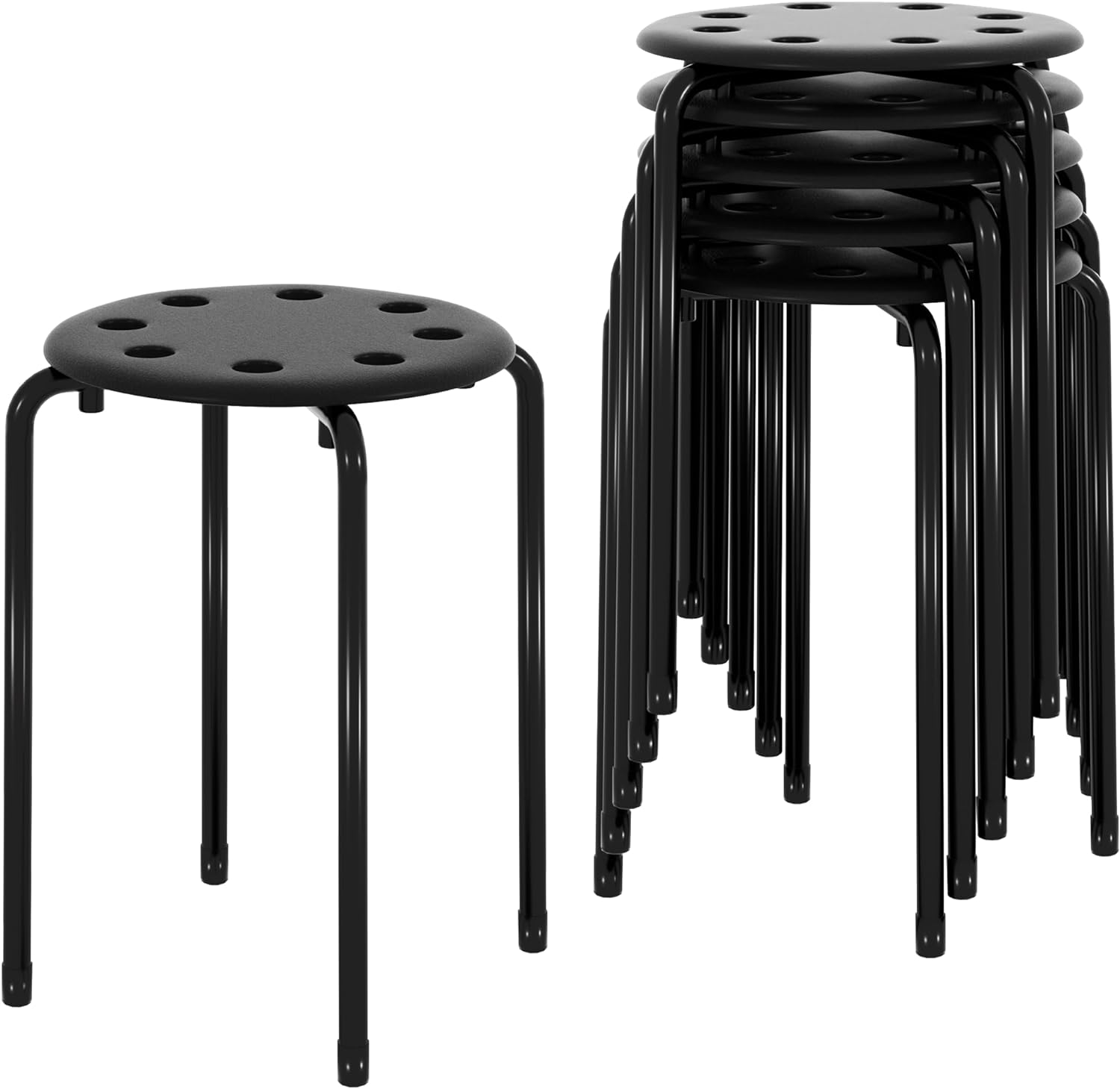 VECELO 6-Piece Stacking Stools Set - 17.7" Height, 265lb Capacity, Colorful Plastic & Metal Stools For Classroom, Office, Party