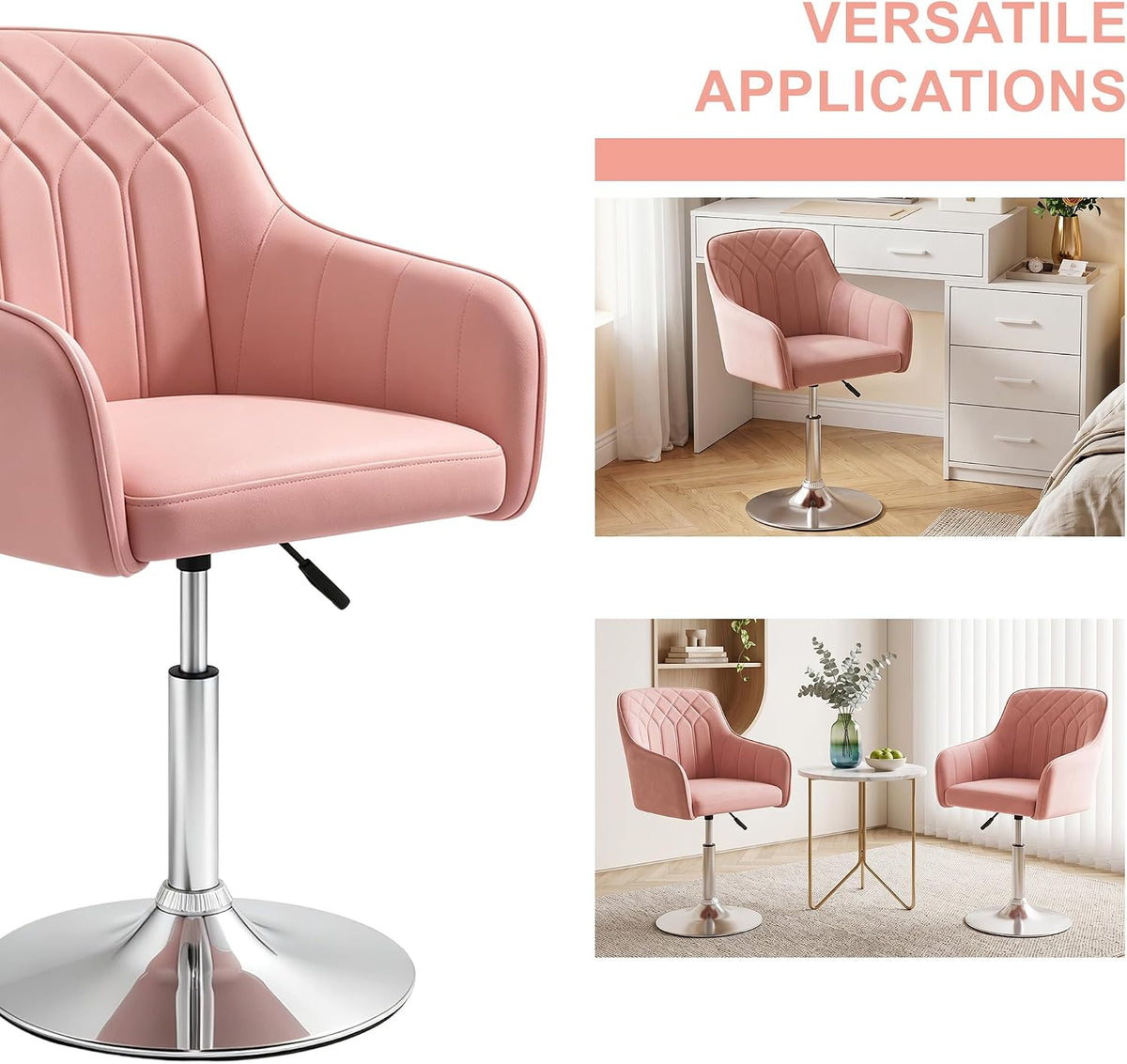 VECELO Modern Accent Chair with Adjustable Height Swivel Vanity Chair with Velvet Seat