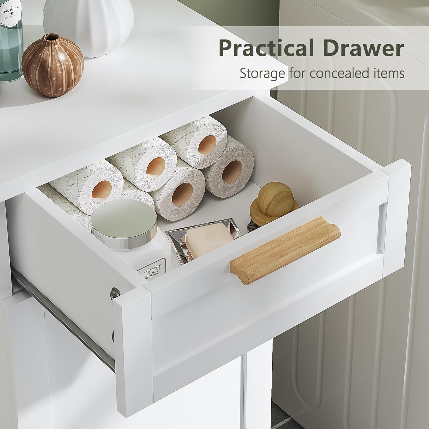 VECELO Tilt Out Laundry Hamper, 35" Bathroom Cabinet with Hidden Removable Basket