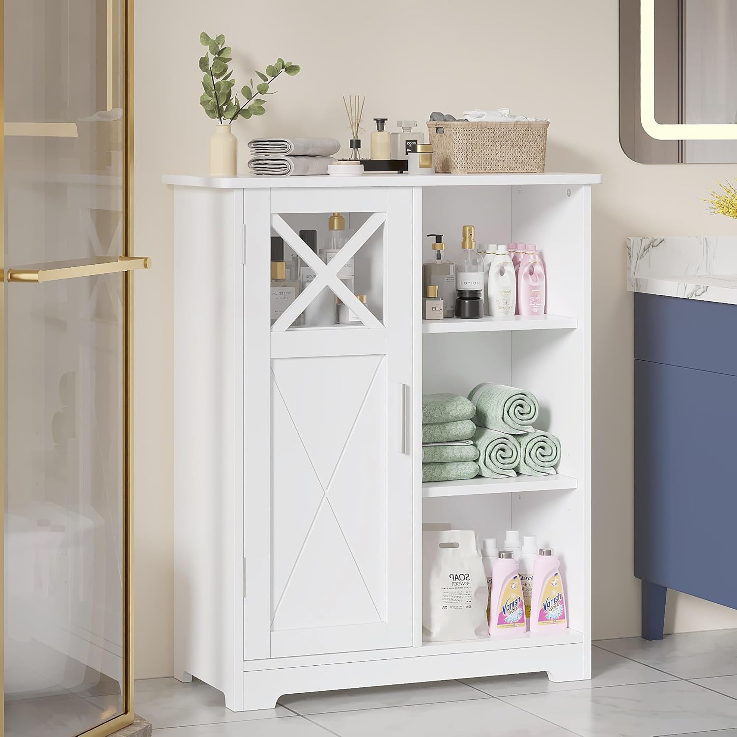 VECELO Bathroom Floor Storage Cabinet with 2 Adjustable Shelves