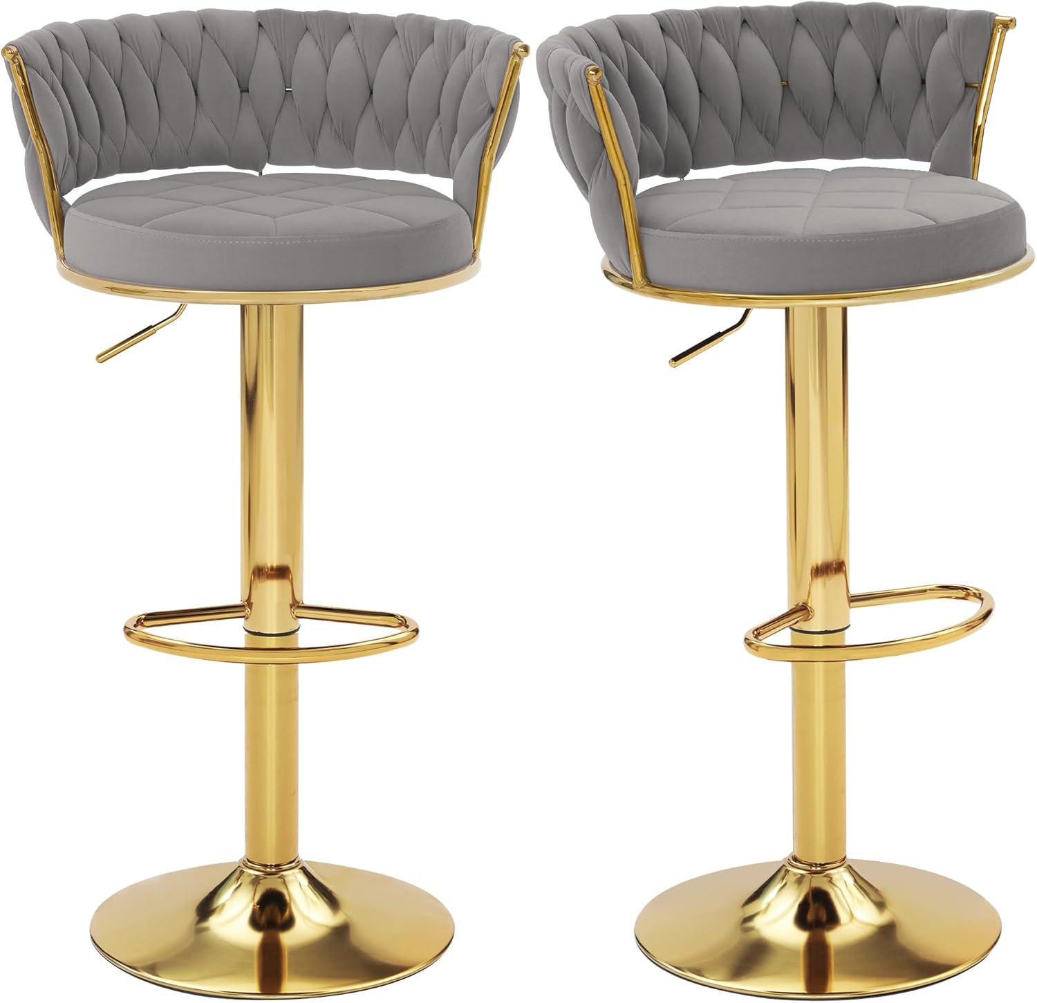 VECELO Bar Stools Set of 2, Adjustable Barstools Counter Height Stools with Back and Arm - VECELO