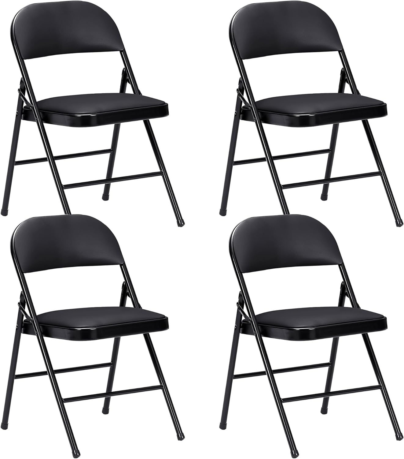 4-Pack Metal Steel Folding Chair with PU Padded Seats Black