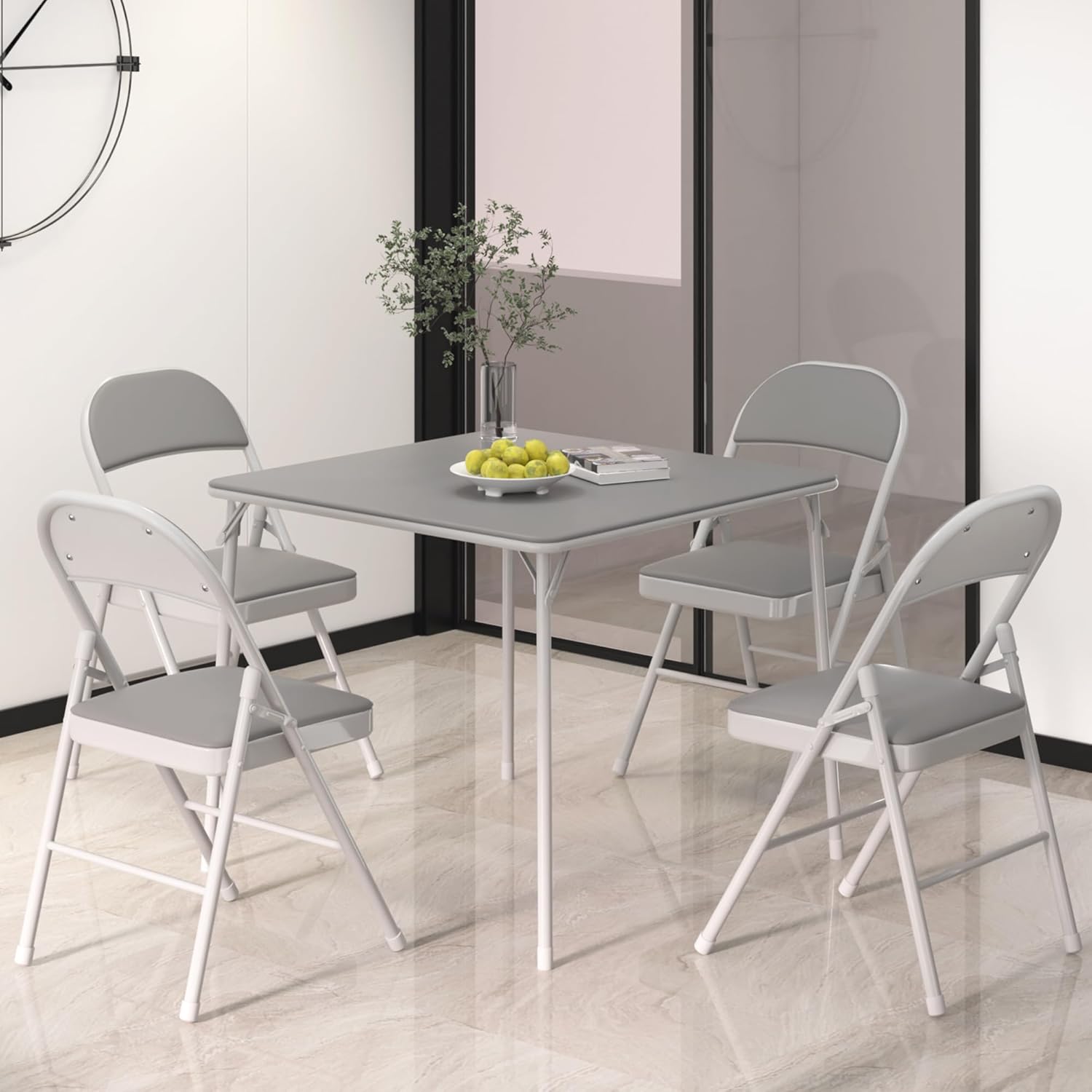 VECELO Portable Folding Card Table Square and Chair Sets with Collapsible Legs & Vinyl Upholstery (5 PCS)