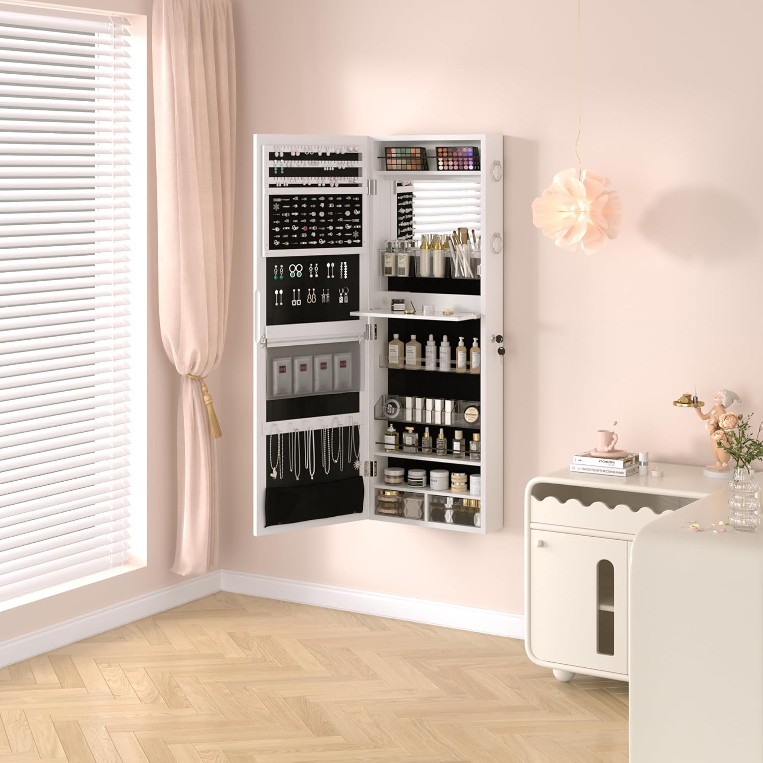 VECELO LED Mirror Jewelry Cabinet