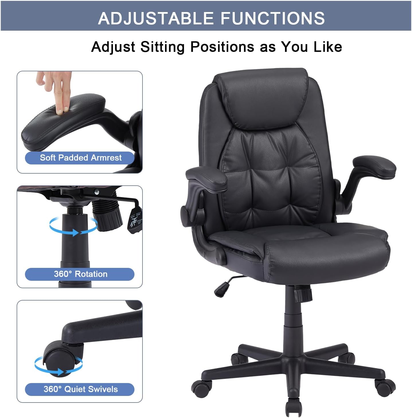 VECELO Executive High-Back PU Leather Computer Desk Chairs