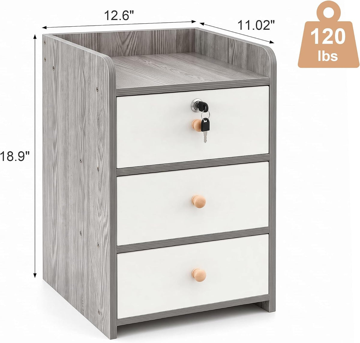 VECELO Nightstand with 3 Drawers Farmhouse End Table with Storage Bedside Night Stand for Bedroom Living Room