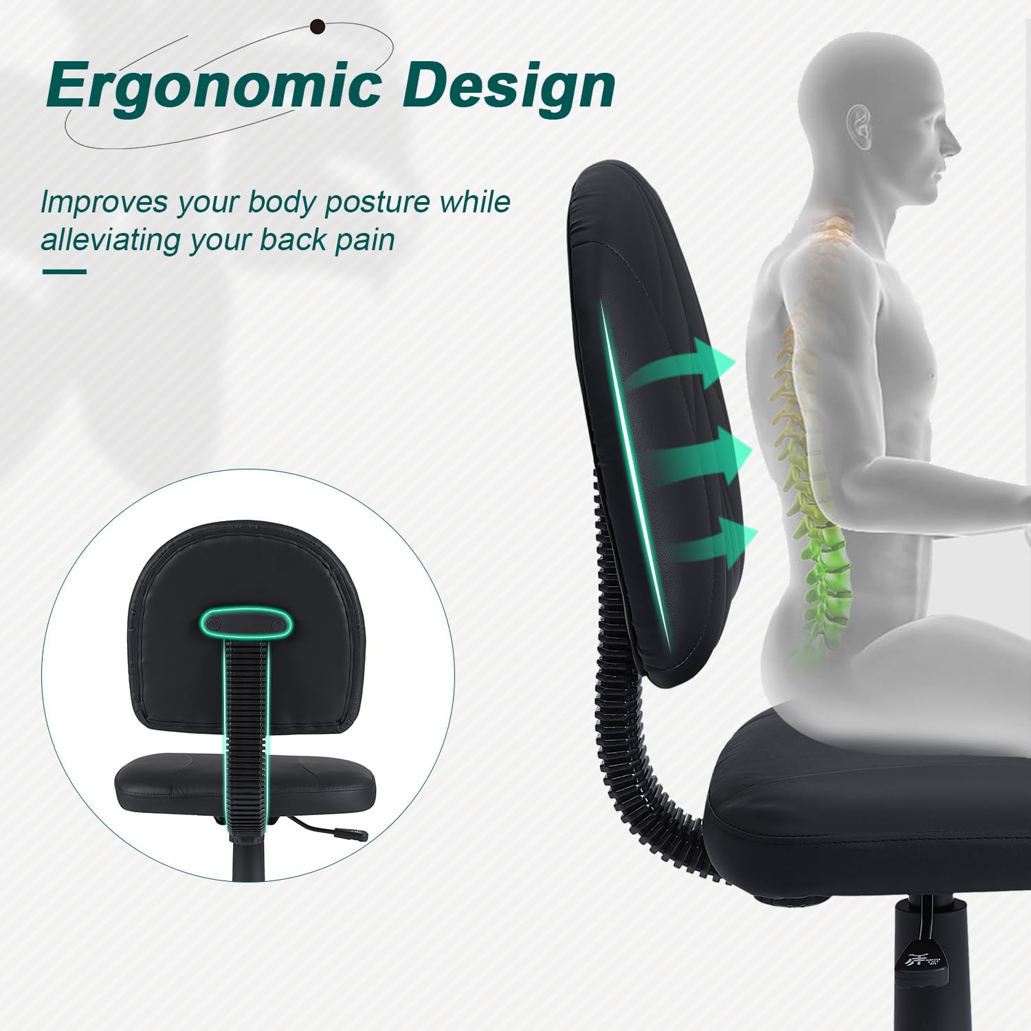 VECELO Small Desk Armless Low-Backrest PU Leather Ergonomic Computer Chair