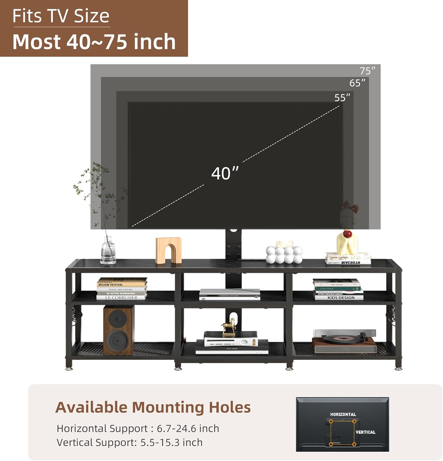 VECELO TV Stand with Mount and Power Outlets