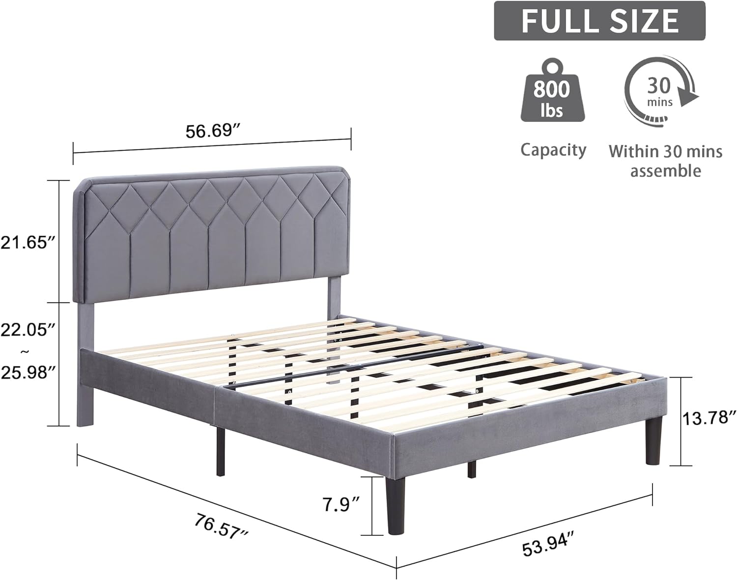 VECELO Premium Leather Upholstered Platform Bed Frame