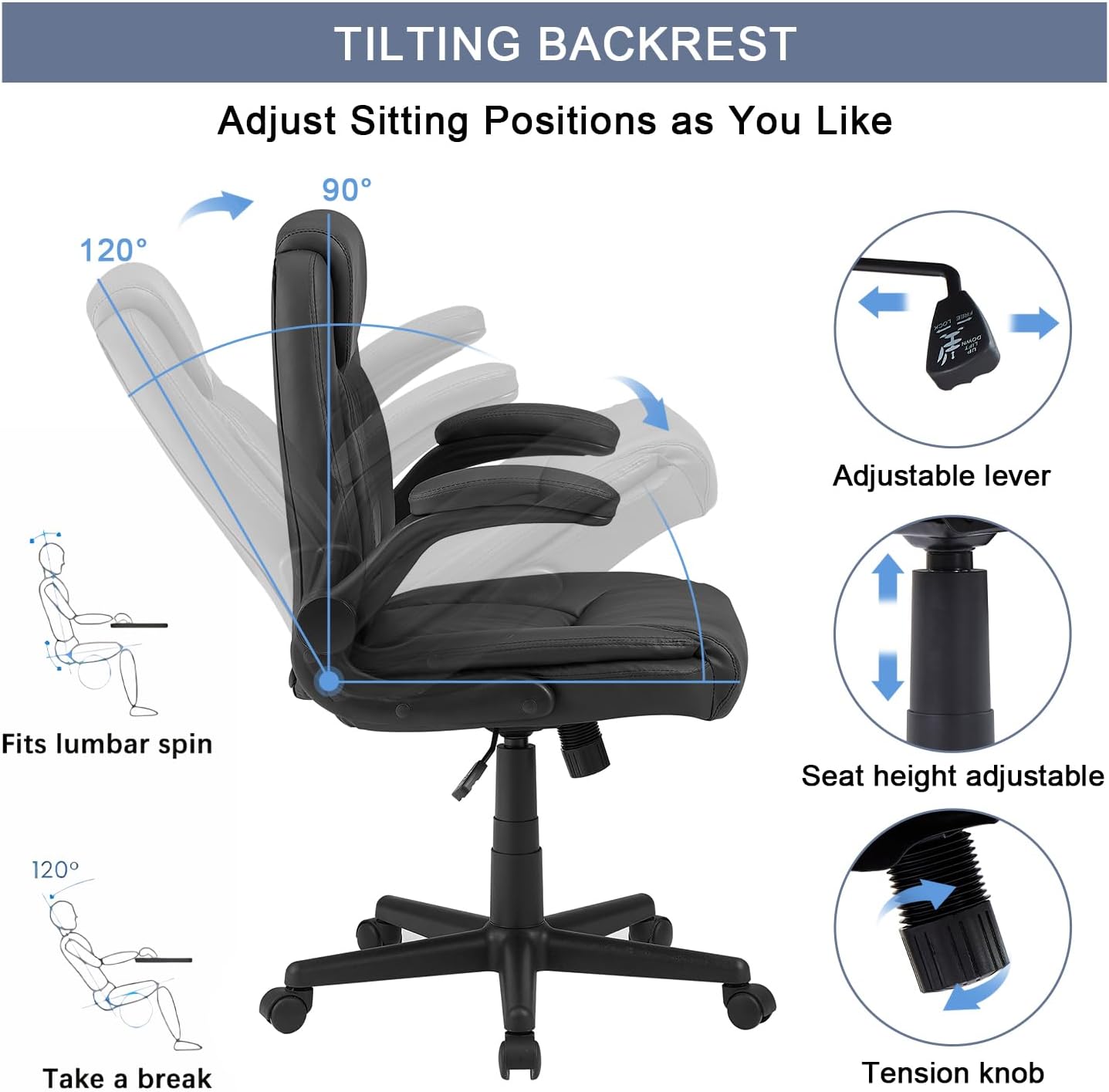 VECELO Executive High-Back PU Leather Computer Desk Chairs