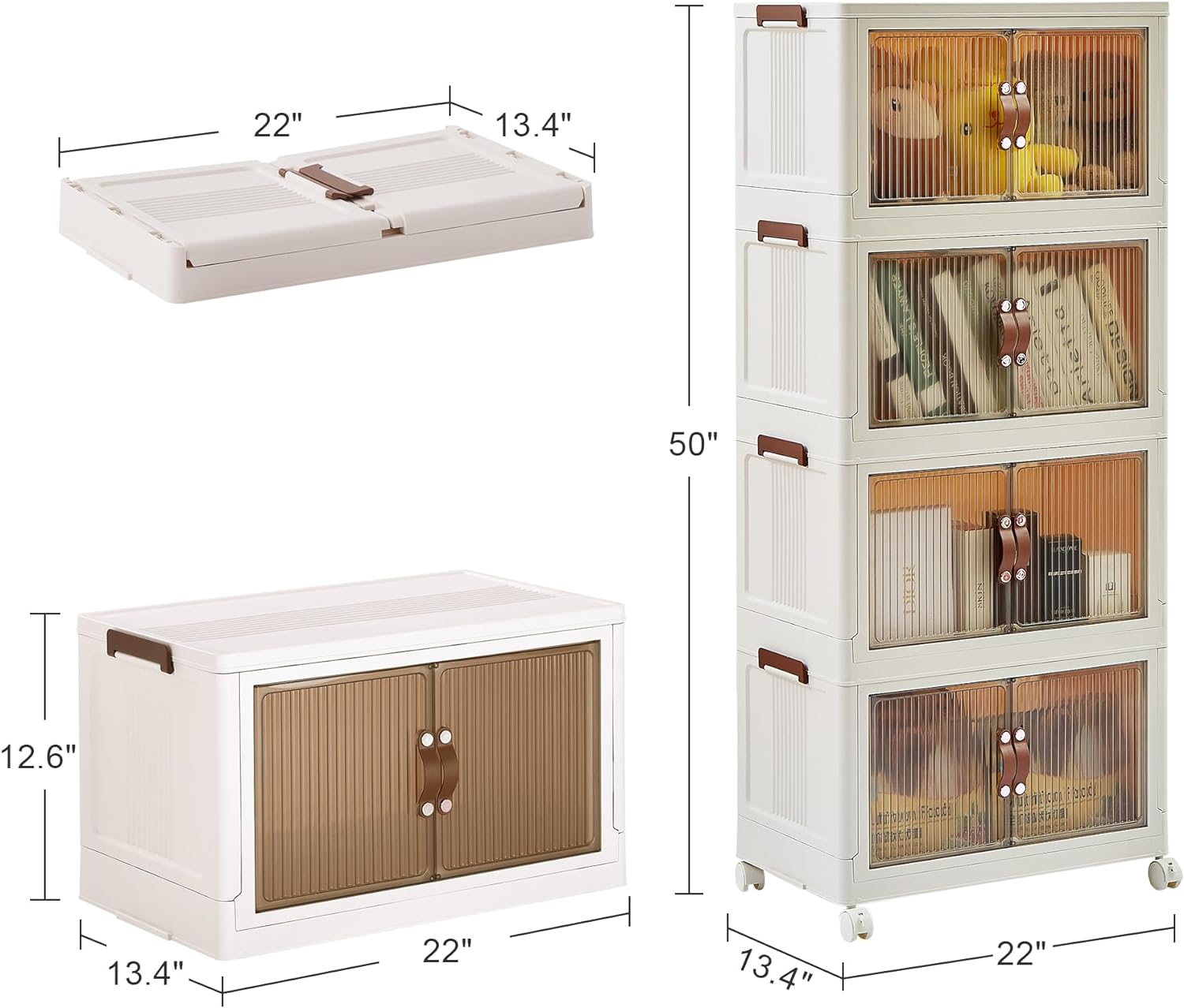 VECELO 16 Gal Stackable Storage Bins with Lid,Plastic Collapsible Storage Cabinet - VECELO