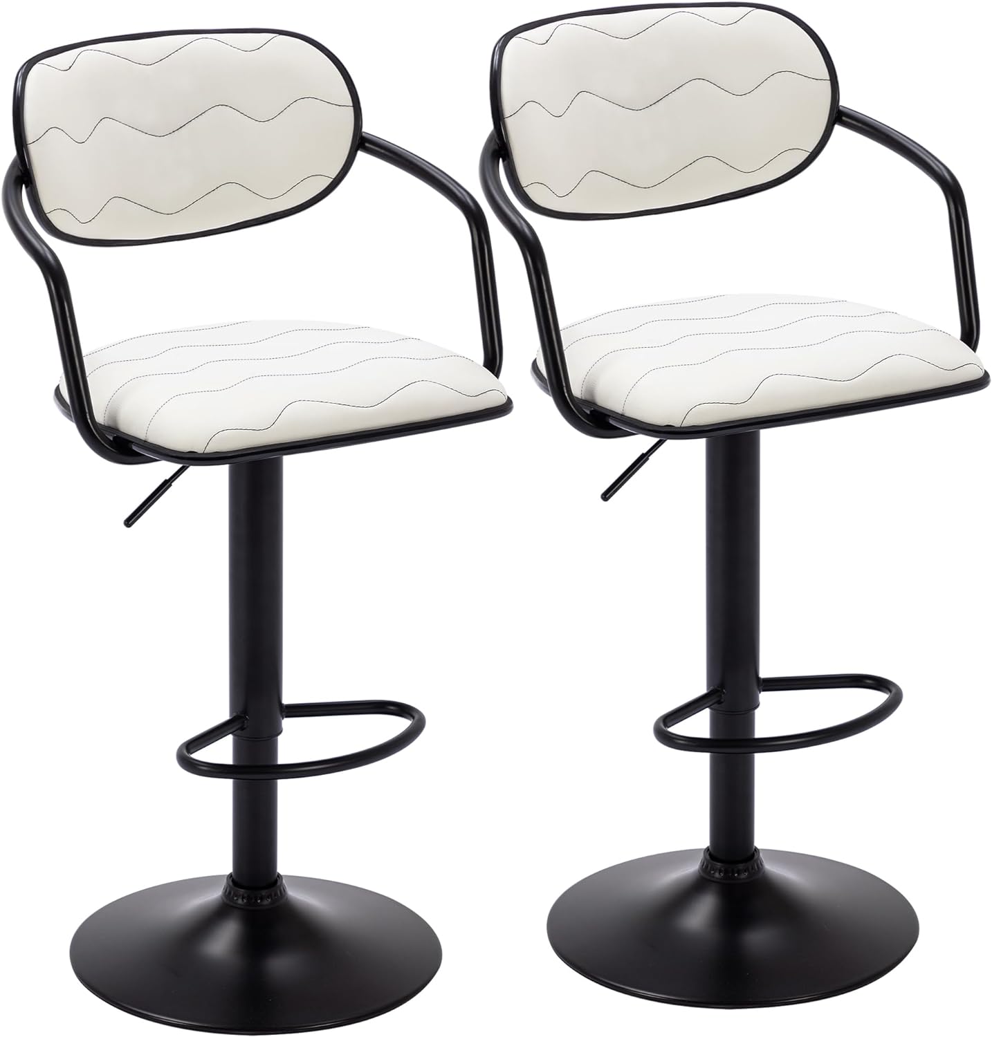 VECELO Bar Stools Set of 2, Adjustable Counter Height Barstools with Back and Arm - VECELO