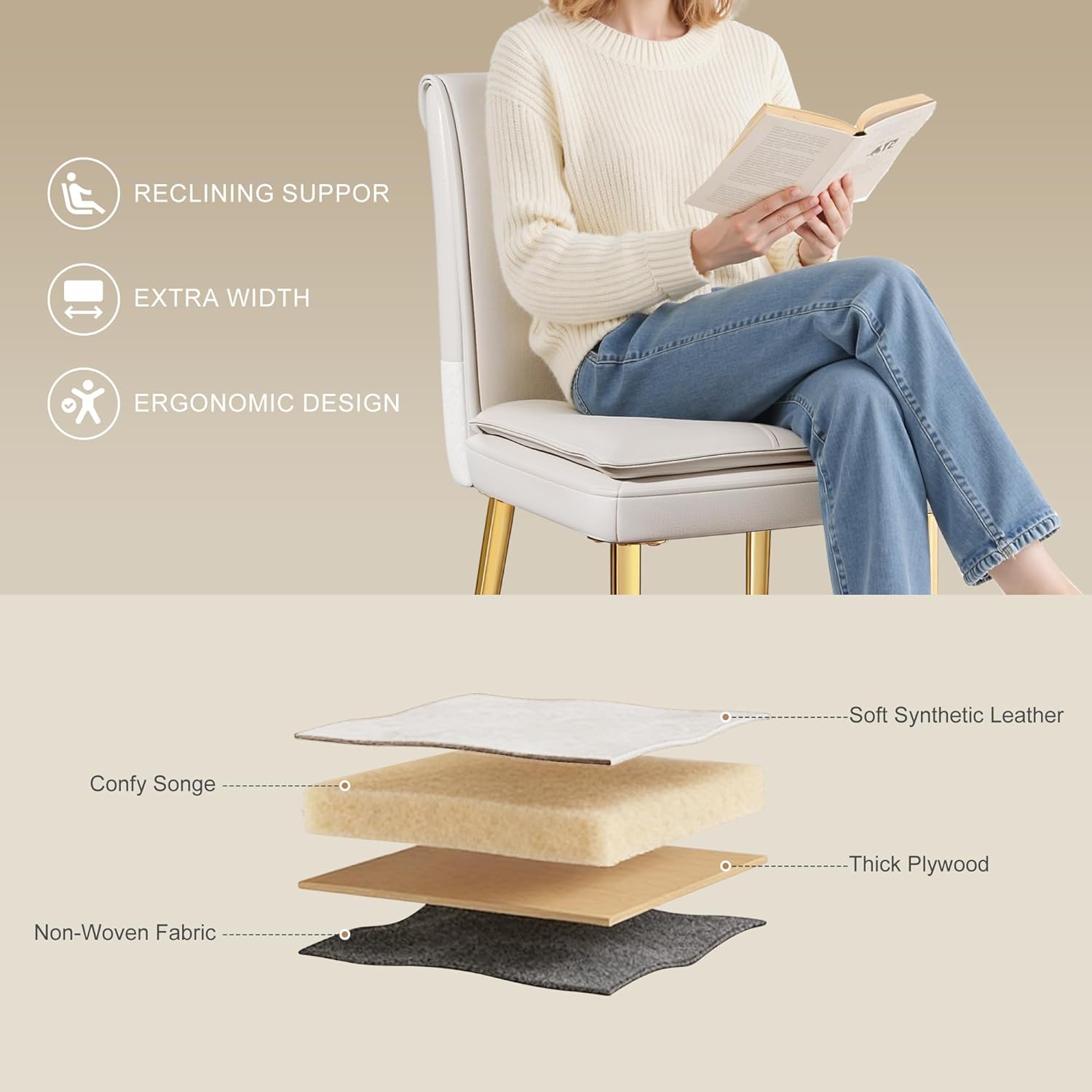 VECELO Upholstered PU Dining Chairs Set of 6