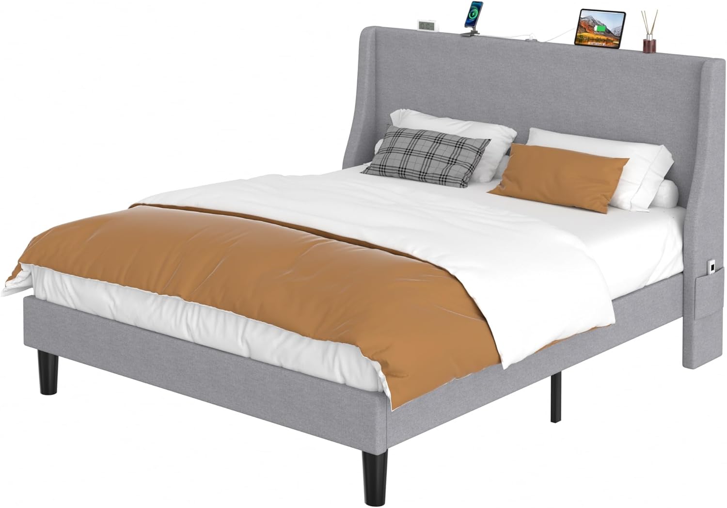 VECELO Bed Frame with Upholstered Wingback Headboard