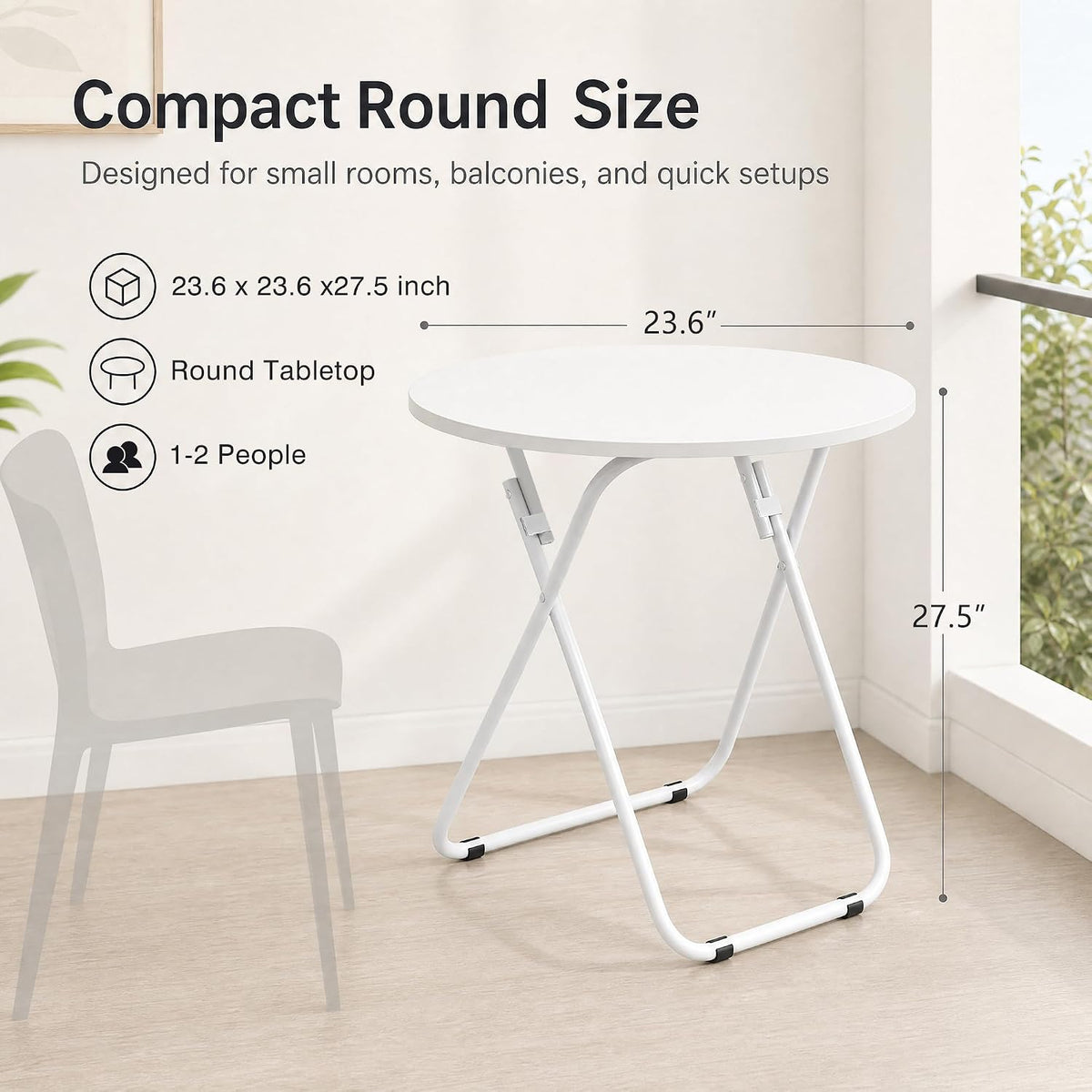 VECELO Folding Round Table, Patio Outdoor Dining Table, Wood Top Metal Frame No Assembly Required