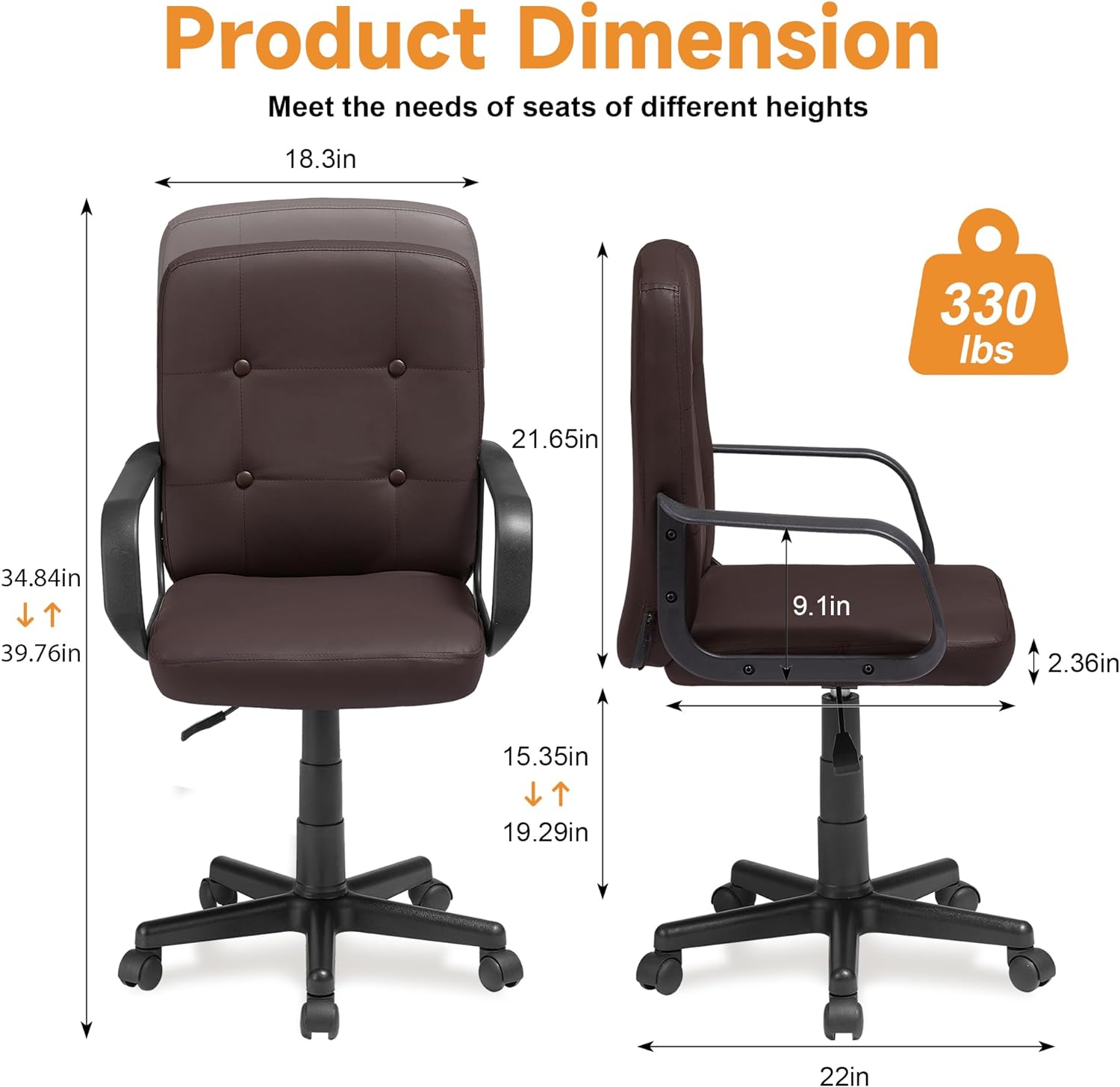 VECELO Home Office Desk Chair with Armrests