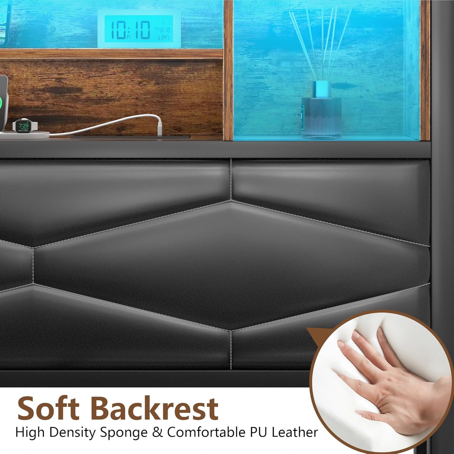 VECELO Bed Frame with 2-Tier Storage Headboard and Charging Station