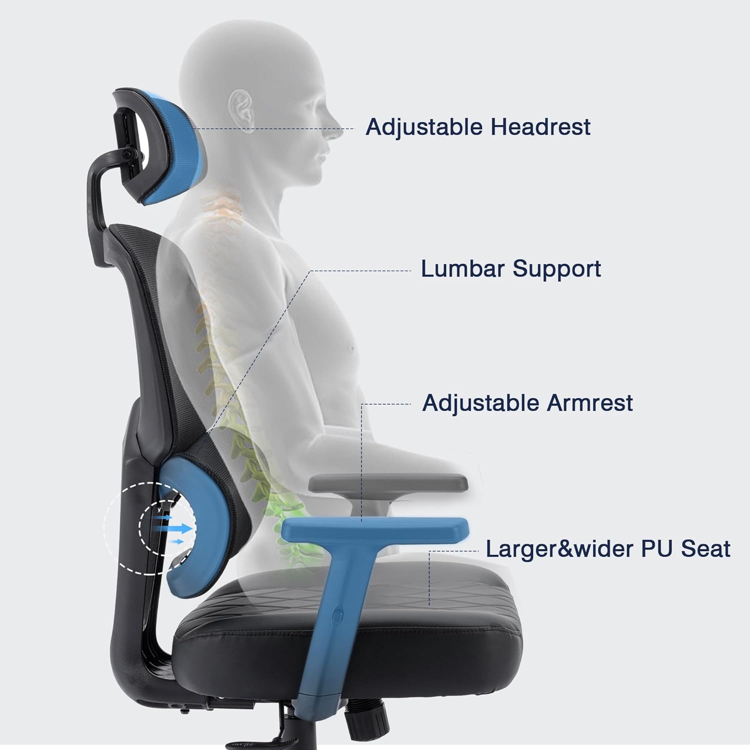 VECELO Tall Swivel Ergonomic High Back Mesh Office Chair with Adjustable Headrest&Armrest