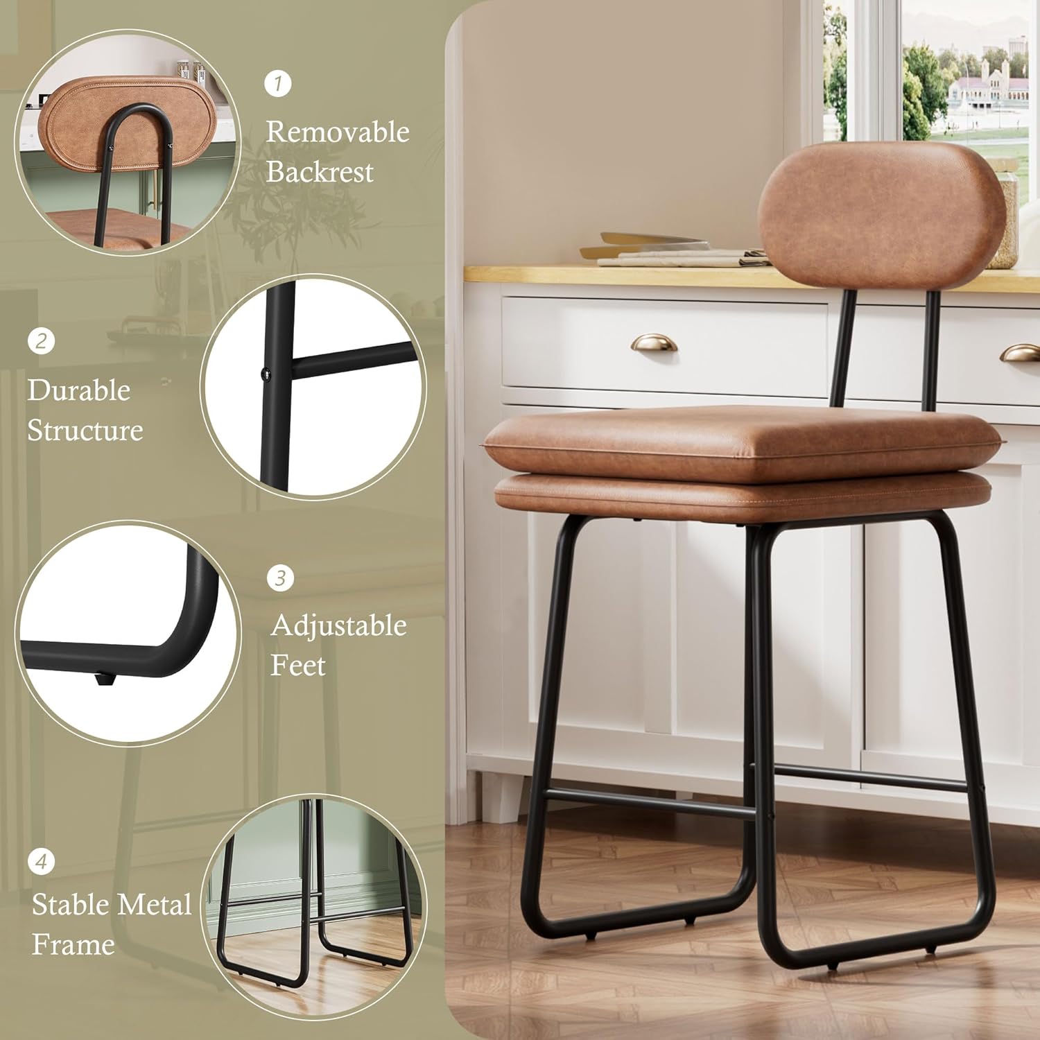 VECELO Bar Stools Set of 2