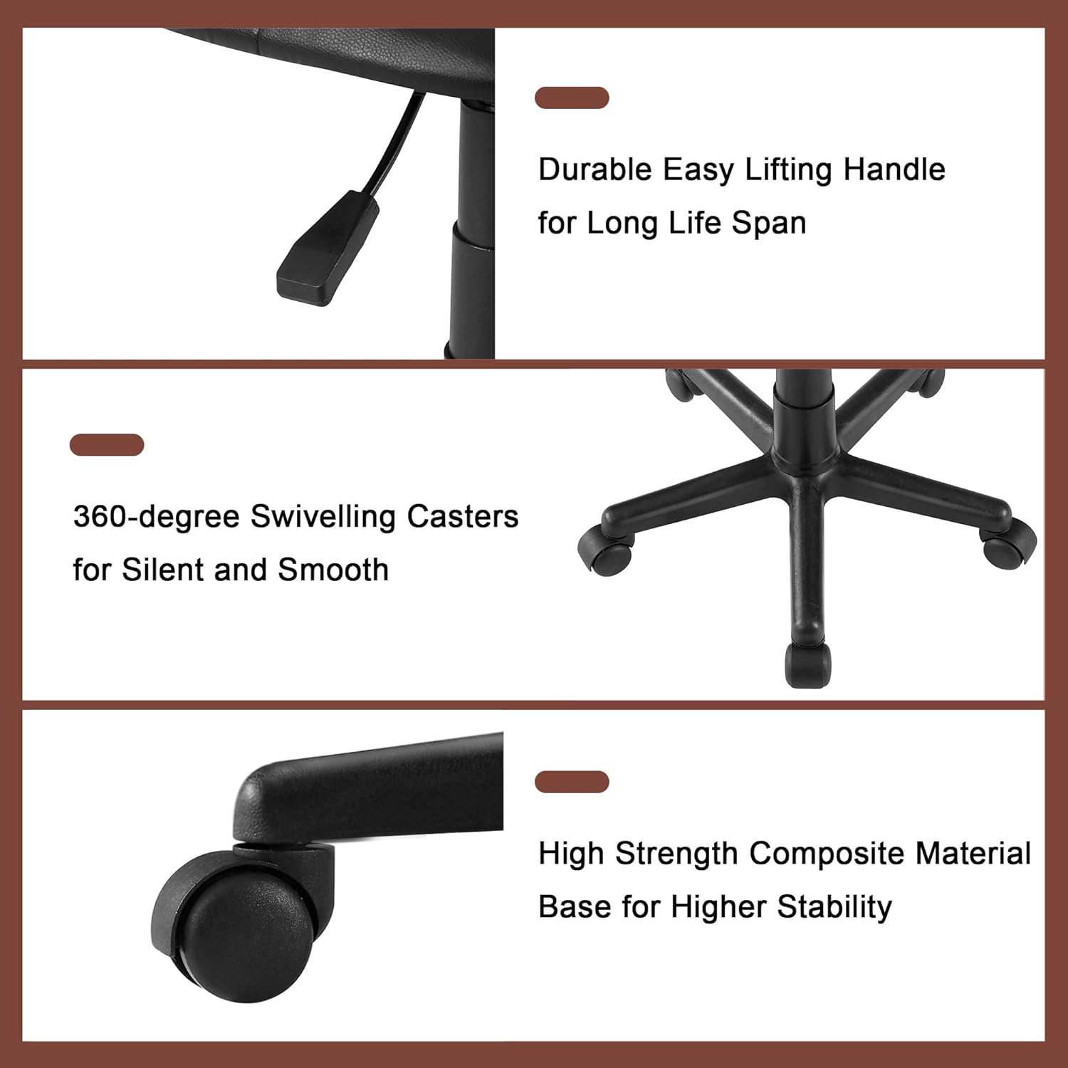 VECELO Armless Home Office Chair Low-Back Height Adjustable Stools - VECELO