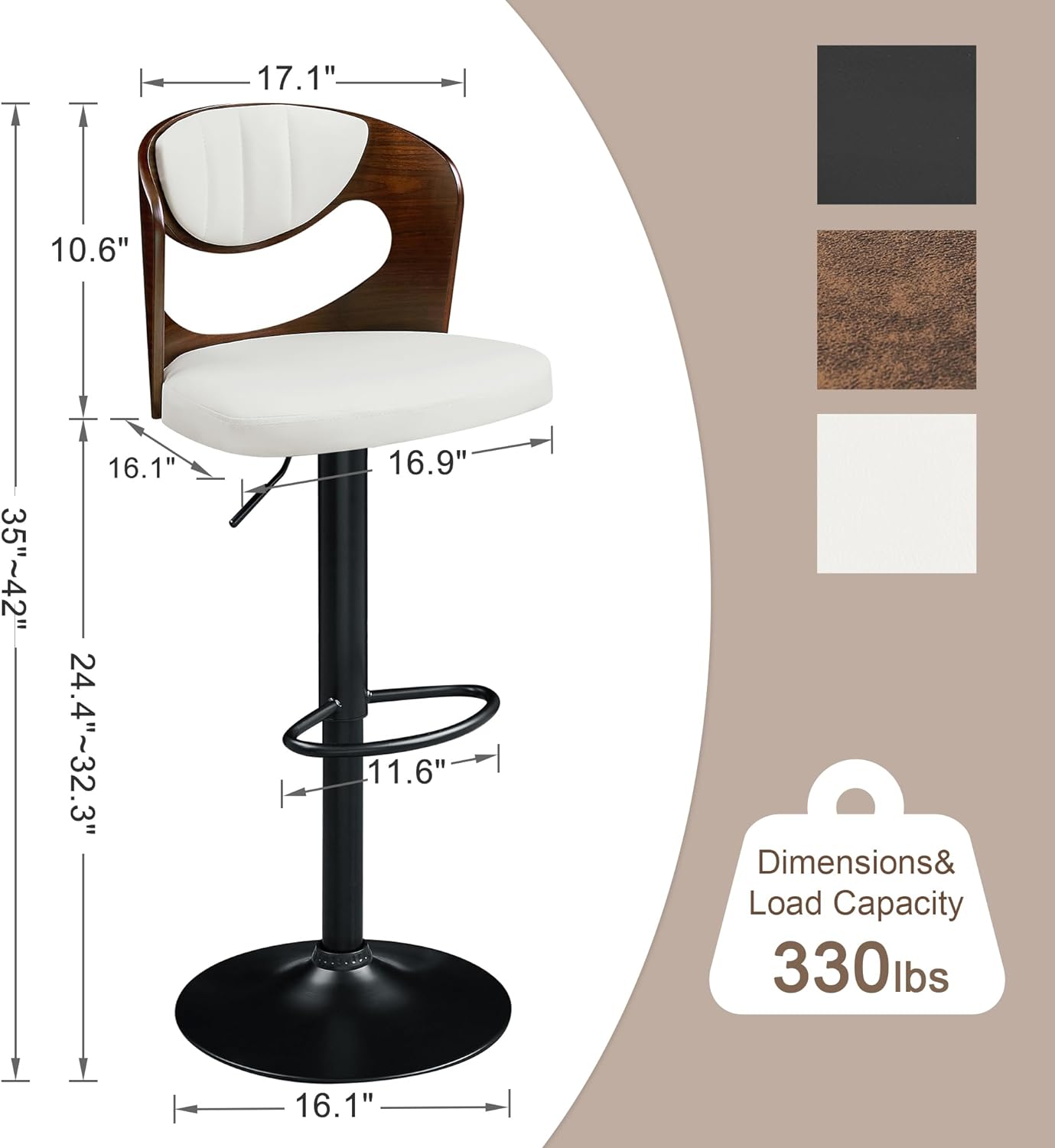 VECELO Bar Stool Set of 2,Counter Height Stools with Bentwood Back - VECELO