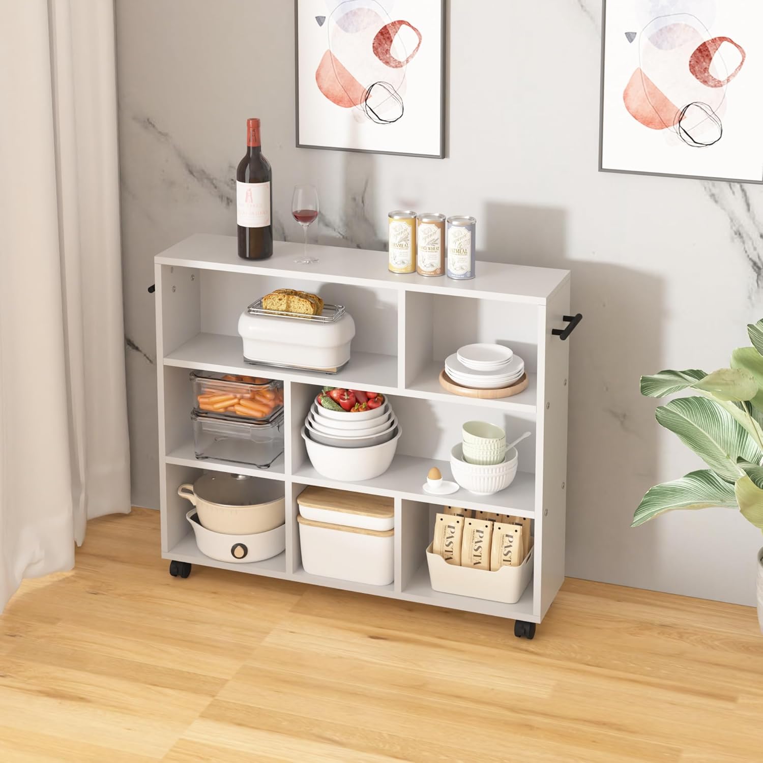 VECELO Book Cart, Library Wood Rolling Book Truck with Lockable Wheels, for Home Office, White - VECELO